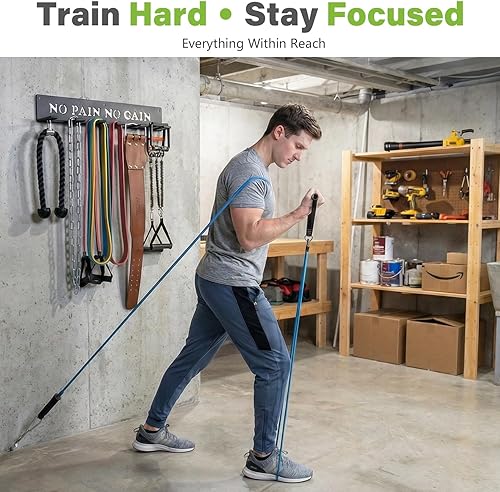 Miniatura 7 de Estante de entrenamiento de pared de metal negro de calibre pesado multiusos, organizador de montaje en pared para equipo de entrenamiento Dolor