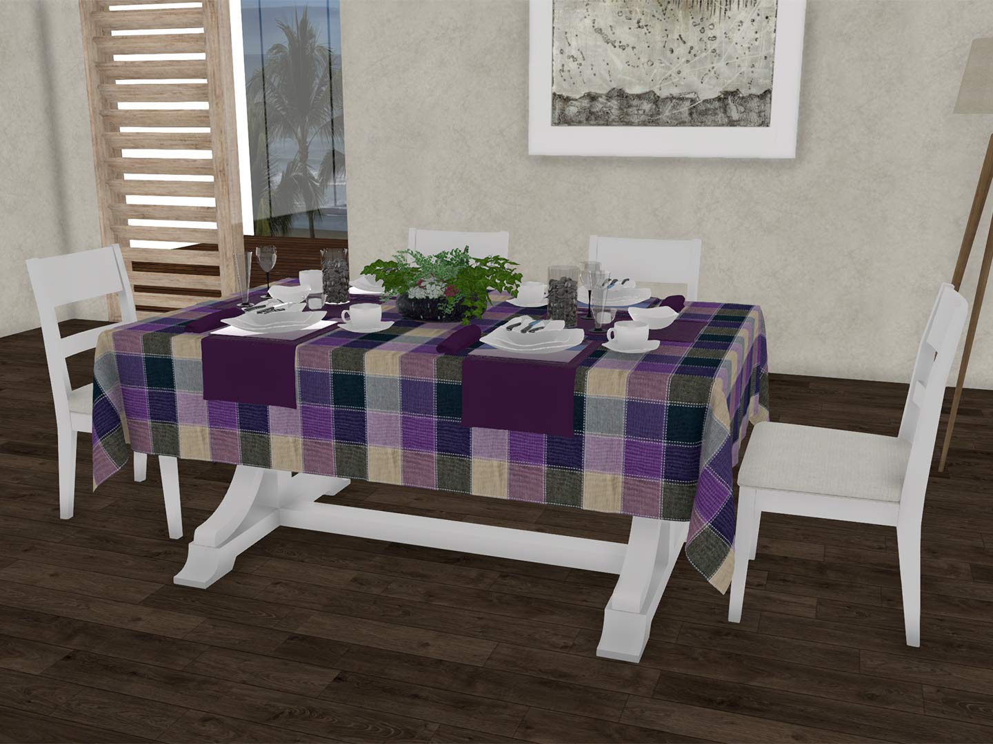 Lushomes Gingham Basic Checks 100% Cotton 6 Seater Rectangle Dining Table Cover (58 x 90 inches, Single Pc)