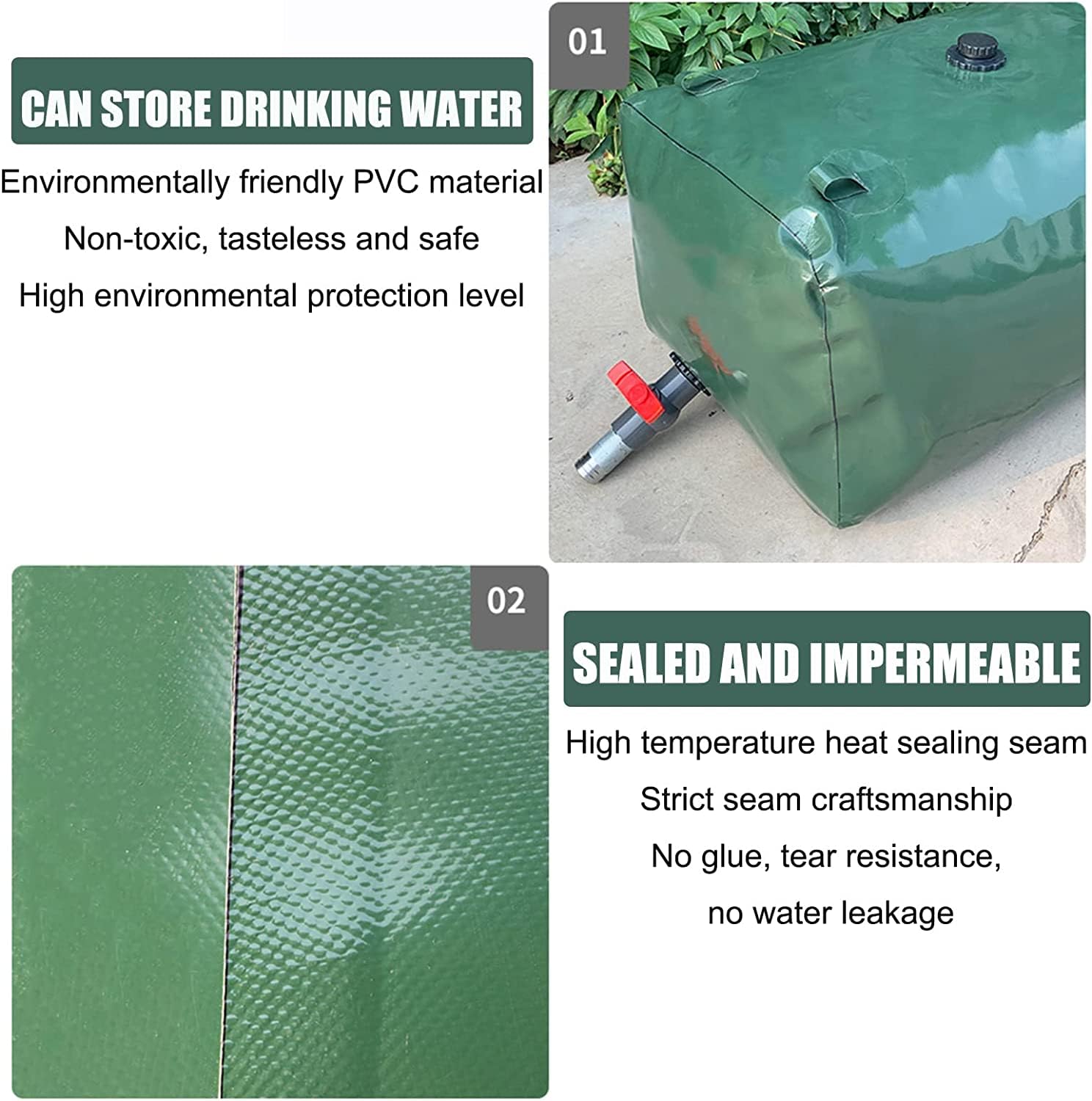 Vejiga de almacenamiento de agua Bolsa de depósito de tanque de vejiga de almacenamiento de agua, Bolsa de bañera de contenedor de agua flexible plegable, Barril colector de contenedor de agua de emer
