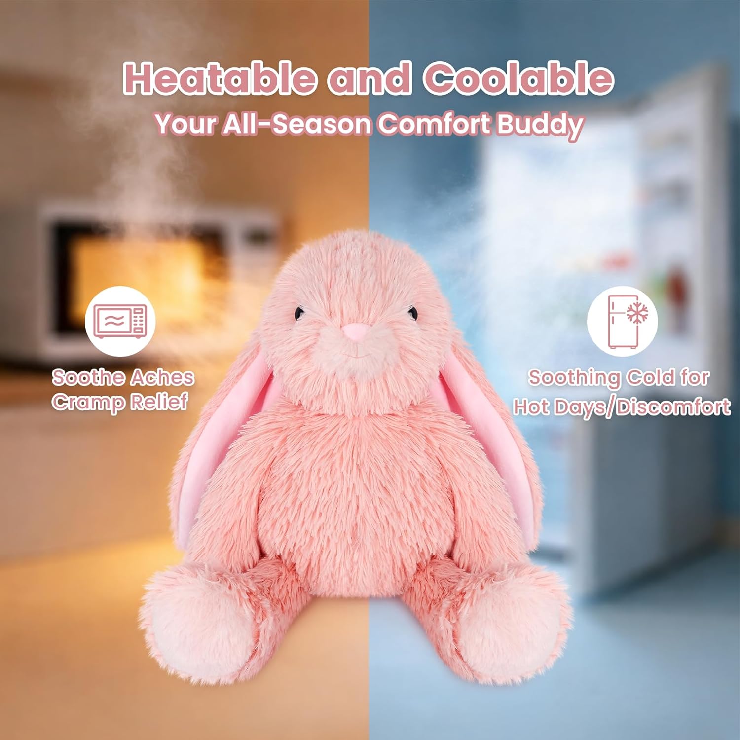 SuzziPals Heatable & Coolable Pink Bunny Stuffed Animal Heating Pad for Soothing & Relaxation, Lavender Pink Bunny Plush for Discomfort, Rabbit Stuffed Animals for Kids, Easter Bunny Plushies Gift