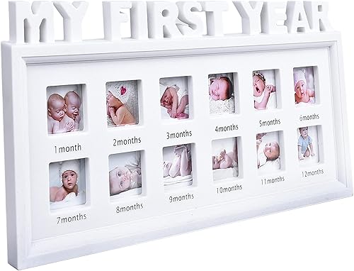 MICKYU My First Year Baby Frame - 12 Month Milestone Picture Frame, Newborn Keepsake for Nursery Decor, Monthly Photo Display for Baby Boy & Girl