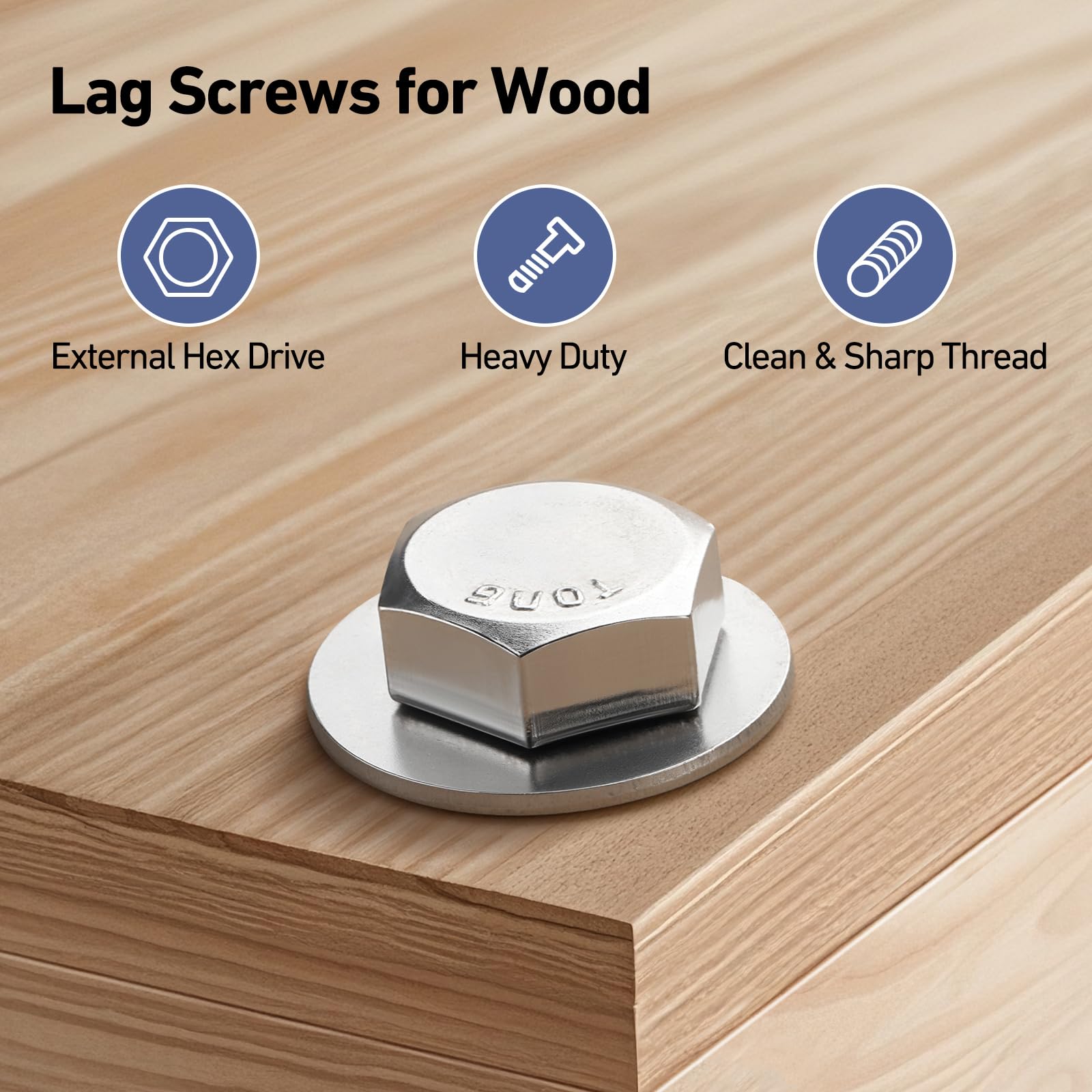 Stainless Steel Lag Screws - 20 Sets with Washers & Bit -5