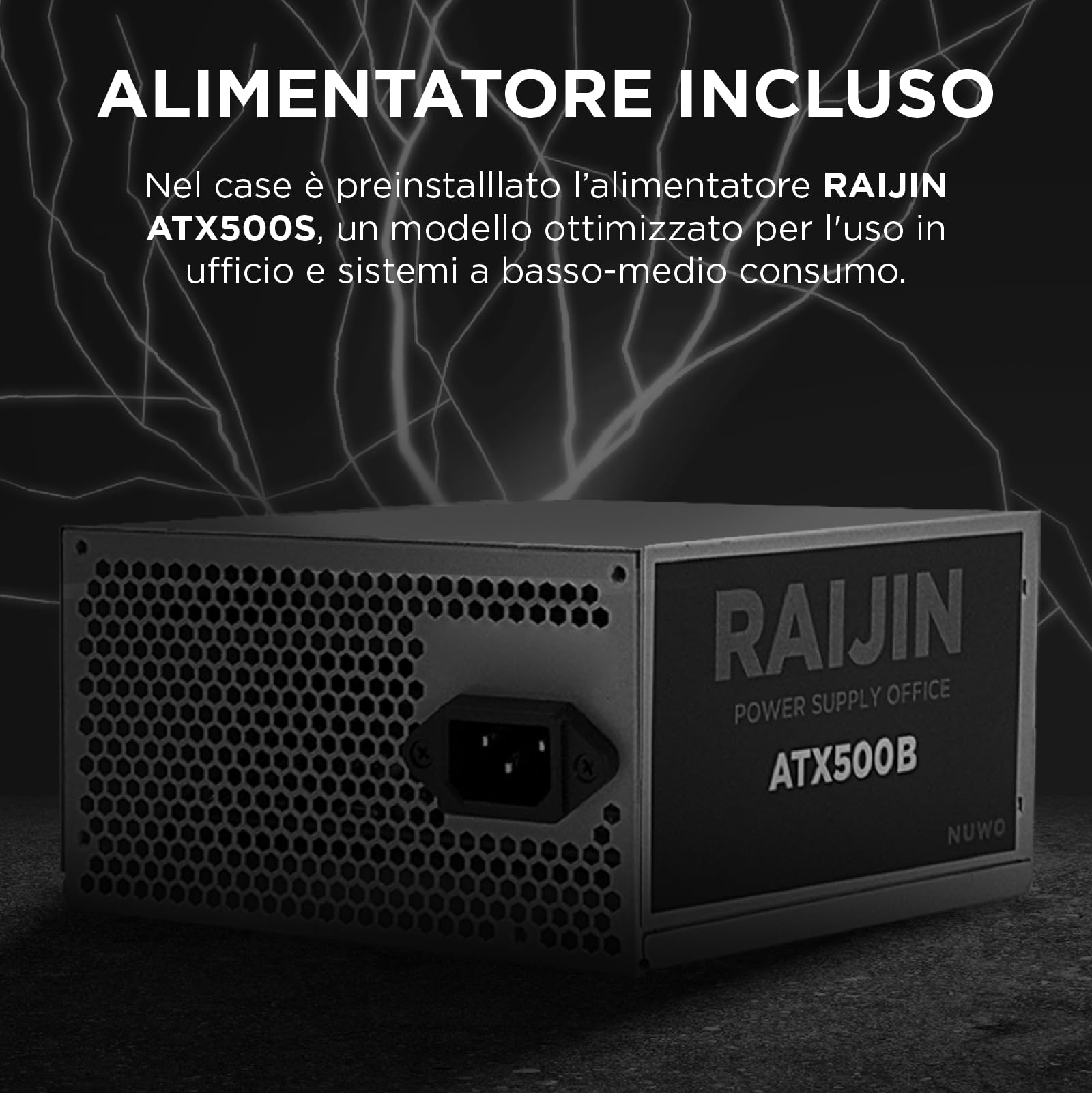 Nuwo Opal ZK550 | Case PC Compatto MicroATX | Alimentatore 500W | Case PC Desktop Office Mini Tower mATX | USB 3.0 | Nero