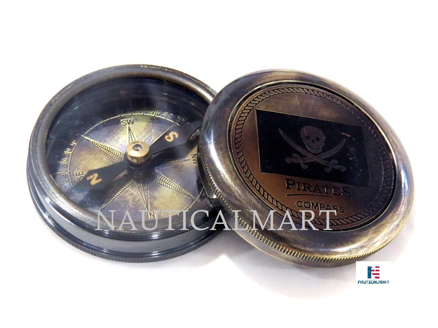 NauticalMart Pirated Brass Pocket Compass Antique Compass