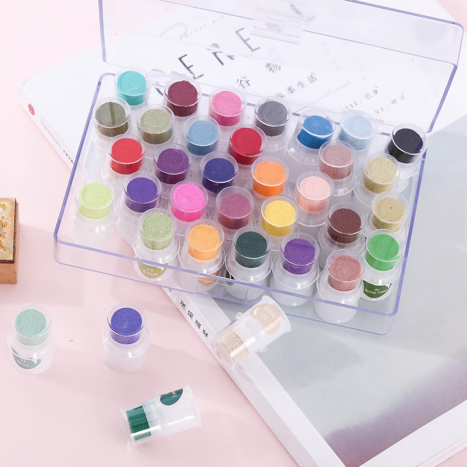 Mini Tampone per Inchiostro per Bambini 35 Colori - Spugna Ad Alta Densità, Copertura Brillante E Forte - Perfetto per Progetti Artistici E Creativi