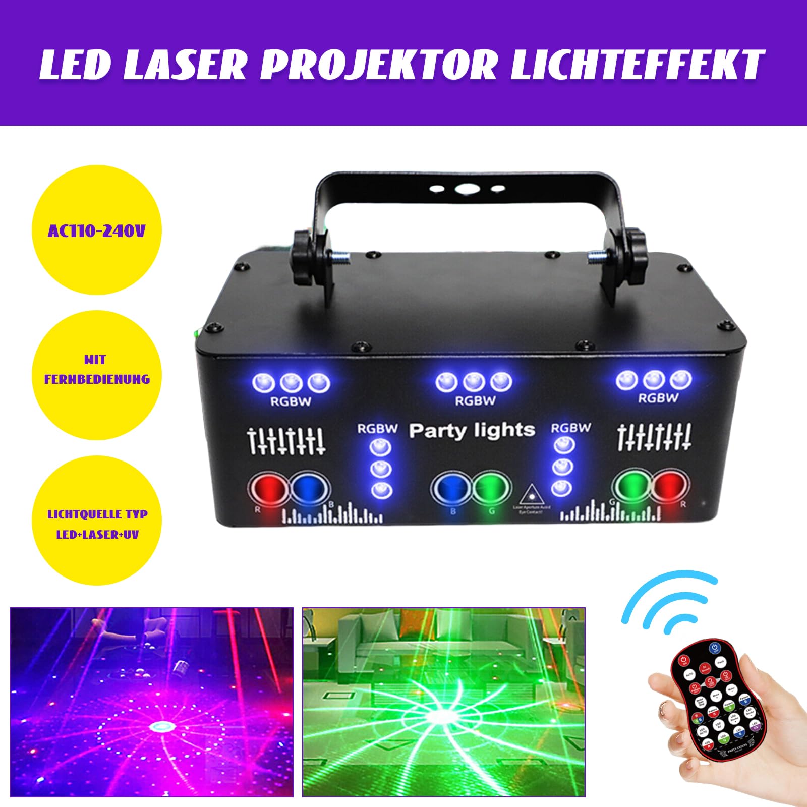 Discolicht Partylicht, 21 Eyes LED RGB Licht DJ Disco Bühnenbeleuchtung Laser Licht, DMX Effektstrahler mit Fernbedienung für Bar KTV Club Live Show