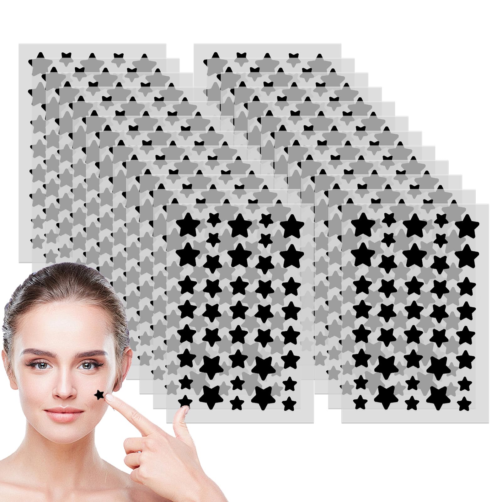 800 Stickers Black Star Pimple Patches Set Hydrocolloid Acne Patches for Face Self-Adhesive and Tear-Off Invisible Design Absorbs