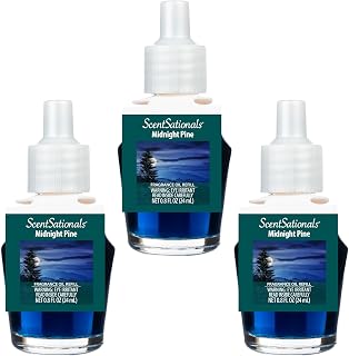 Scentsationals Fragrance Oil Plug In Air Freshener Refills 3-Pack - Midnight Pine - Compatible with ScentSationals & Fusion Diffusers, Long-Lasting Home Fragrance, 0.8 fl oz Each