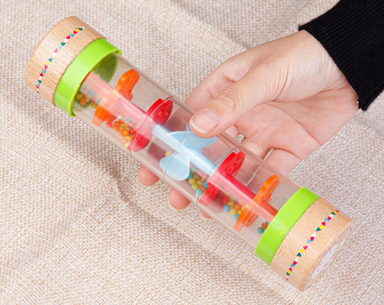 Rainmaker Rain Sticks, Mini Wooden Musical Shake, Beaded Raindrops - Turn Over and Watch The Colorful Beads Flow Down The Tube as It Creates The Soothing Sound of Rain