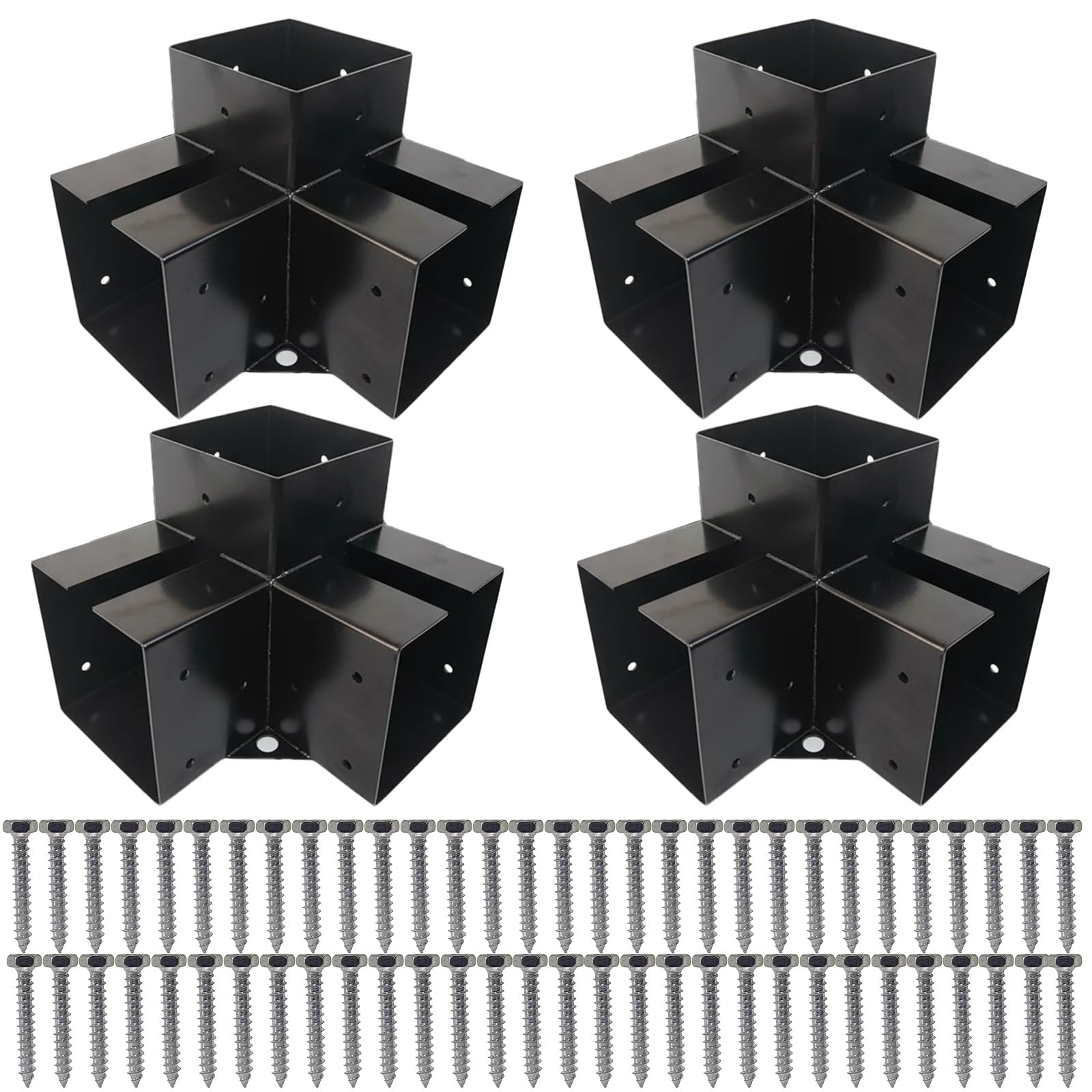 Anmas Power Heavy Duty 4"x4" Pergola Bracket Kit 4 Pack, 3-Way Carbon Steel Corner Bracket with Galvanized Screws, Ideal for 100mm x 100mm Posts for Garden Pergola, Log Cabin & Patio Structures — image 1