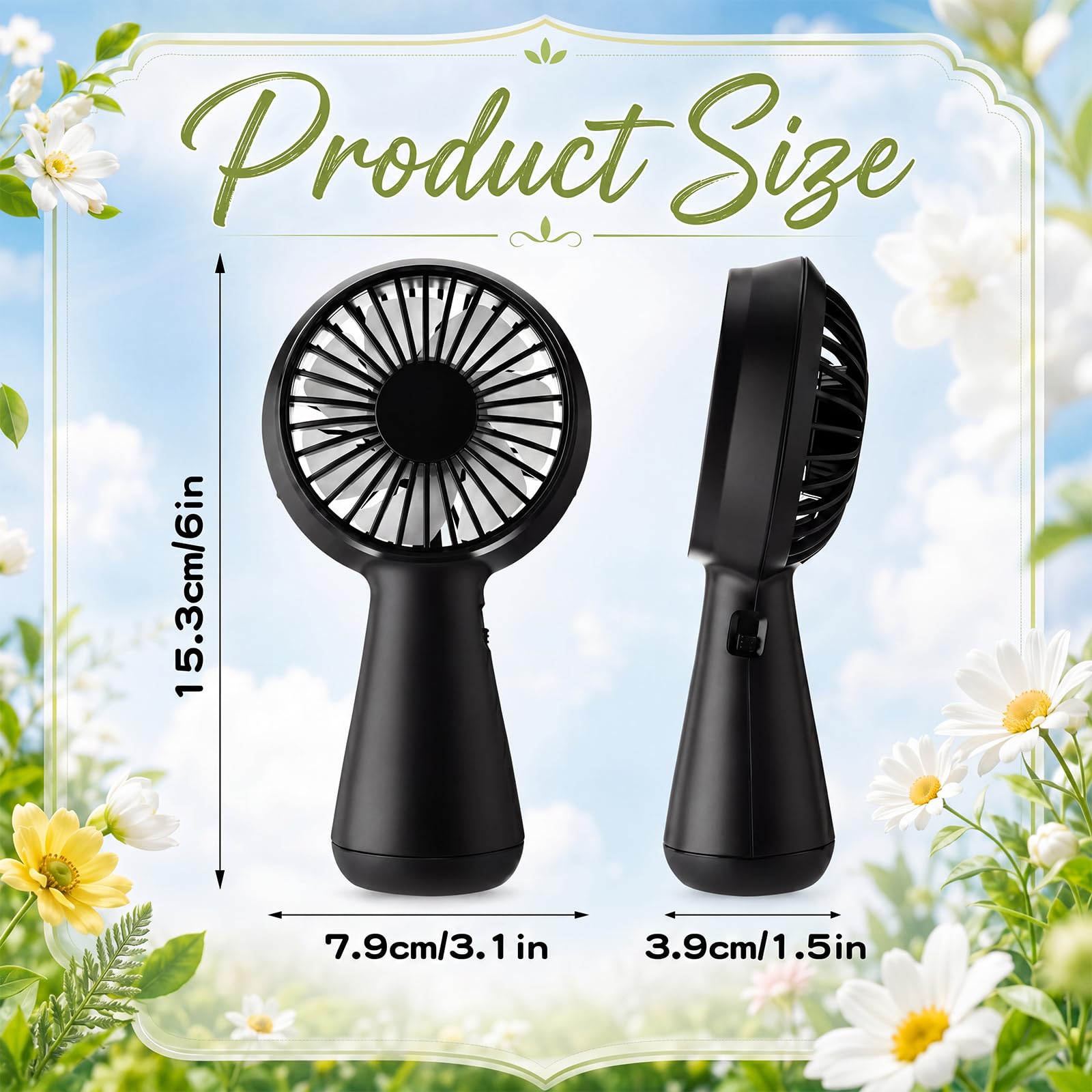 Tragbarer Mini-Ventilator, klein, leicht, wiederaufladbar, für Damen, Brautjungfer, Geschenke, Make-up, Reisen, Sommer, Strand, Outdoor, Schwarz, 12 Stück