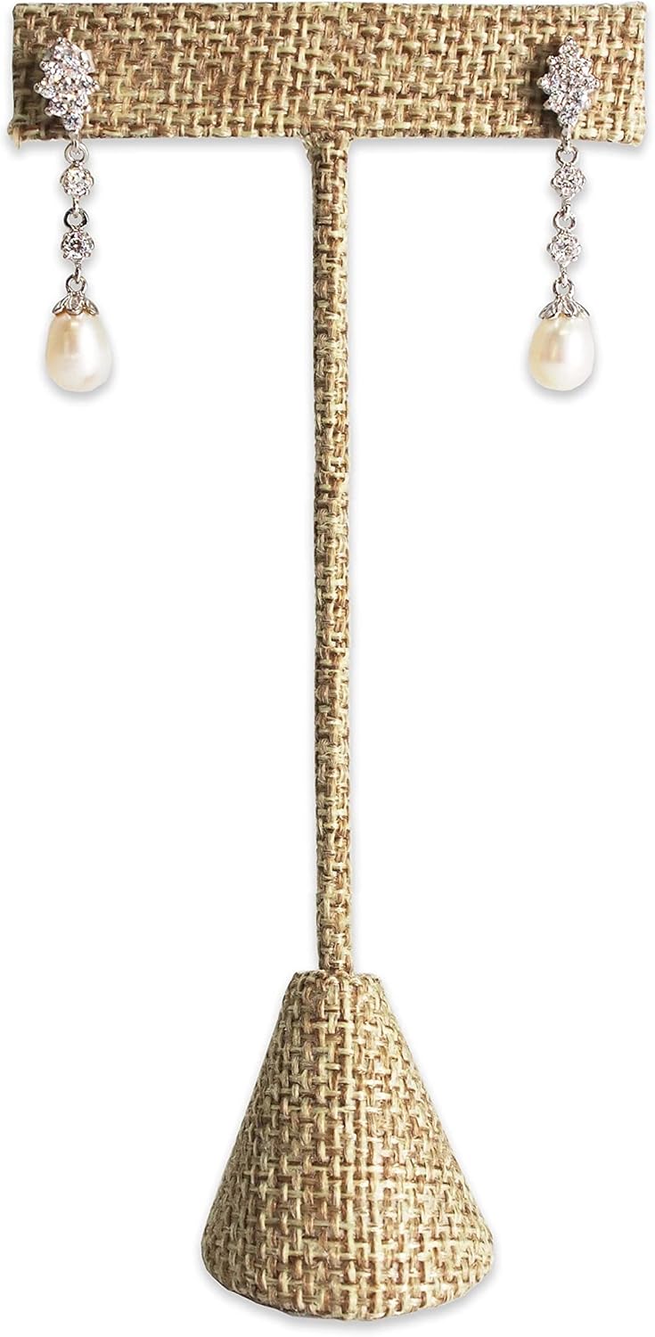 N'icePackaging 6Qty Burlap Canvas 6.75" High Free-Standing Earring T-Stand Display, T Shape Holder for Tradeshow, Home Business, Promotion, or just for Home.