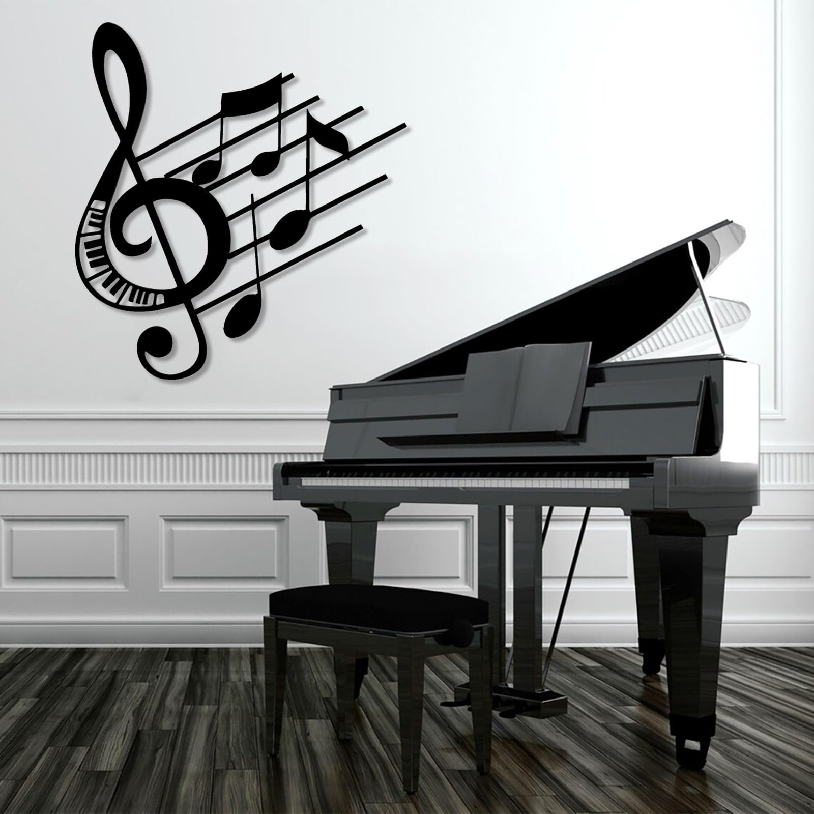 Generico Decoración de pared abstracta contemporánea de Metal con notas musicales, Arte, Clave de sol, adornos colgantes, Regalo para enamorados, hogar (65 x 70 cm, Blanco)