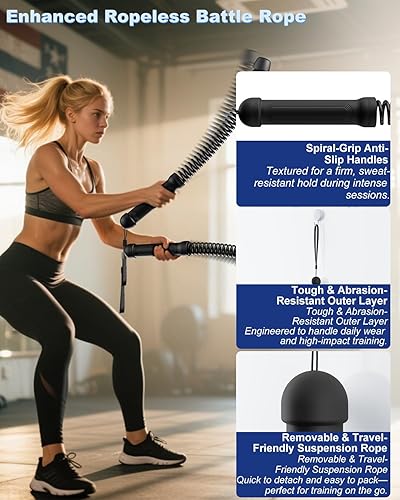 Miniatura 7 de 2 cuerdas de batalla sin cuerda con peso para gimnasio en casa, ejercitador de brazo resistente para entrenamiento de fuerza, cuerda de batalla