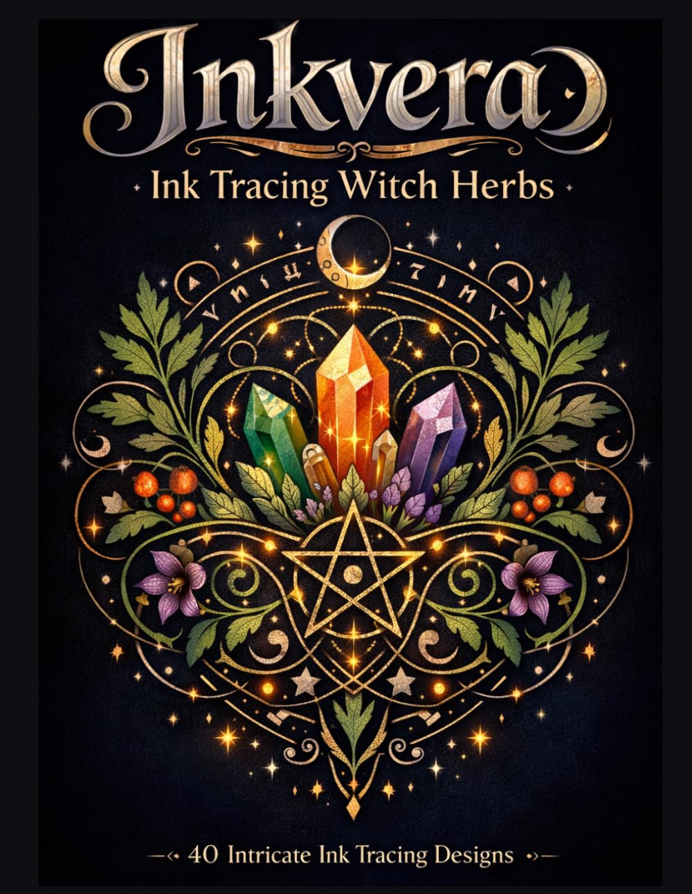 Inkvera: Ink Tracing Witch Herbs: A Reverse Coloring Book of 40 Intricate Herb, Crystal, and Rune Designs for Ink Tracing, Mindful Creativity, ... Fantasy Art (Inkvera Reverse Coloring Books)