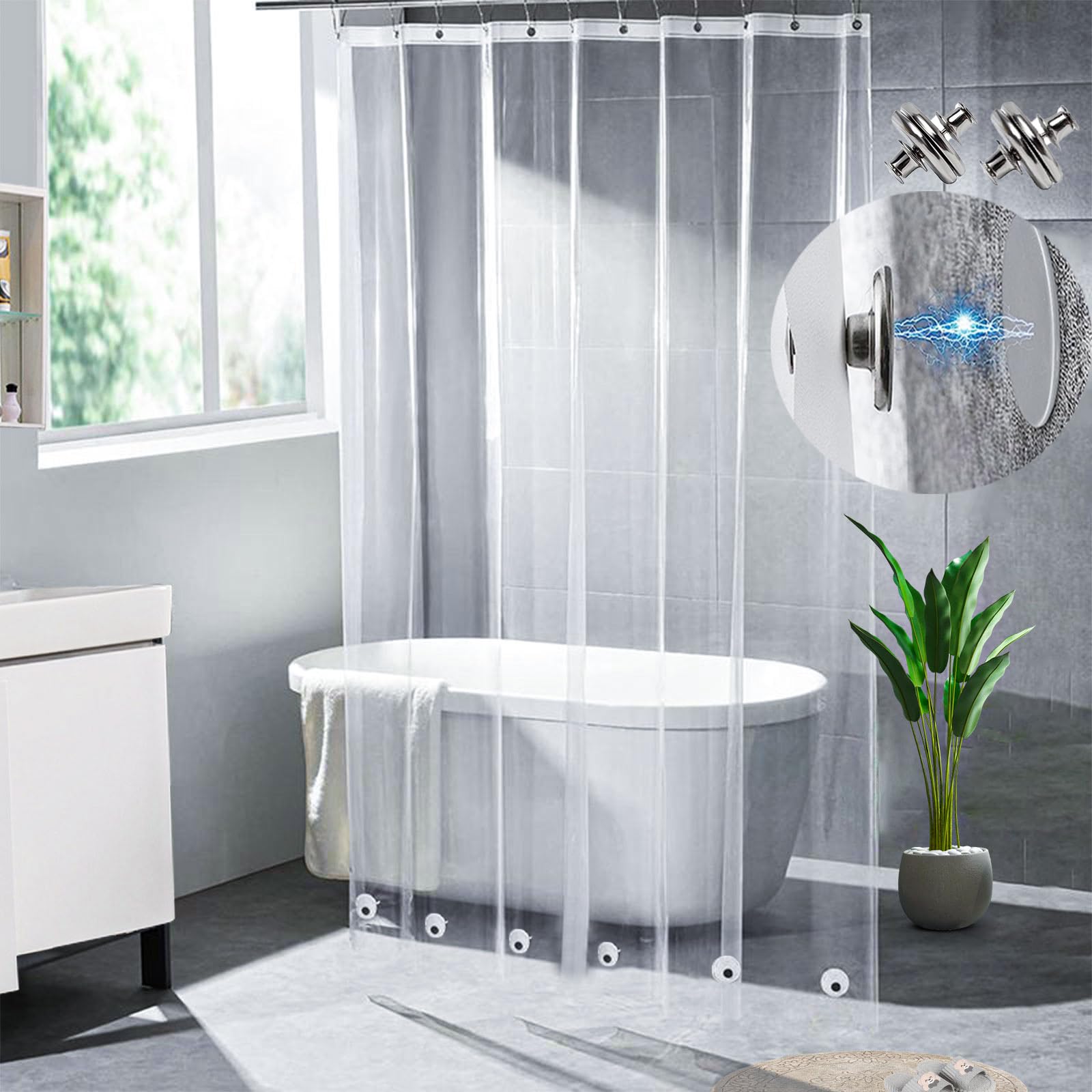 Amazon.com: 76 Inch Shower Curtain Liner with 6 Magnets & 6 Magnetic ...