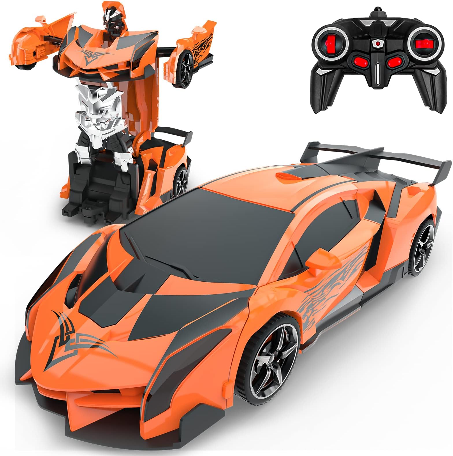 BLUEJAY Transform Rc Cars for Boys 4-7 8-12, 2.4Ghz 1:18 Scale Remote Control Car Transforming Robot, One-Button Deformation 360° Rotation and Drift Car Toy Gifts for Boys 3-5 (Orange)