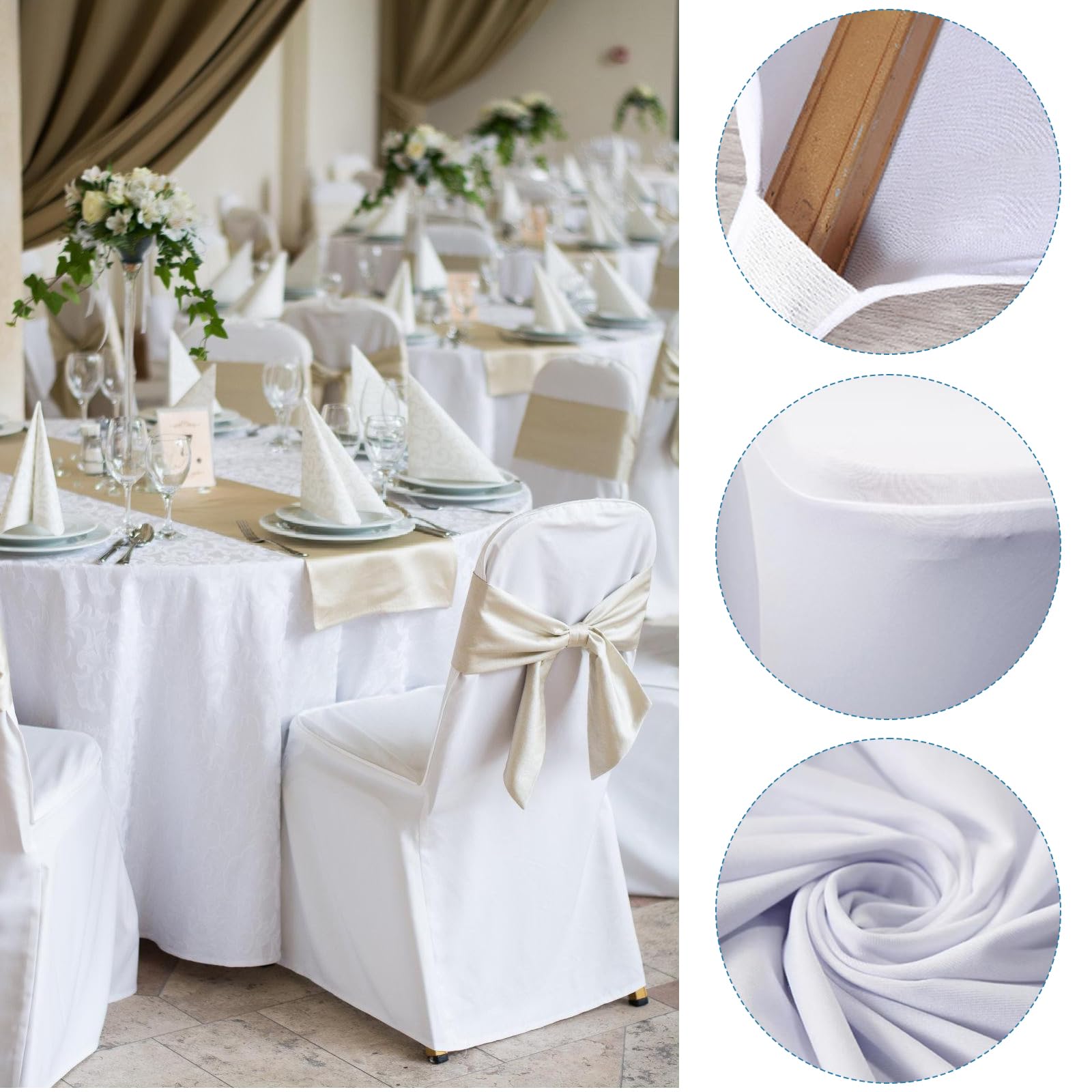 HOMURY Lot de 5 housses de chaise blanches - Décoration de chaise de banquet - Universelles - Stretch - En élasthanne - Pour chaise de banquet, mariage et fête
