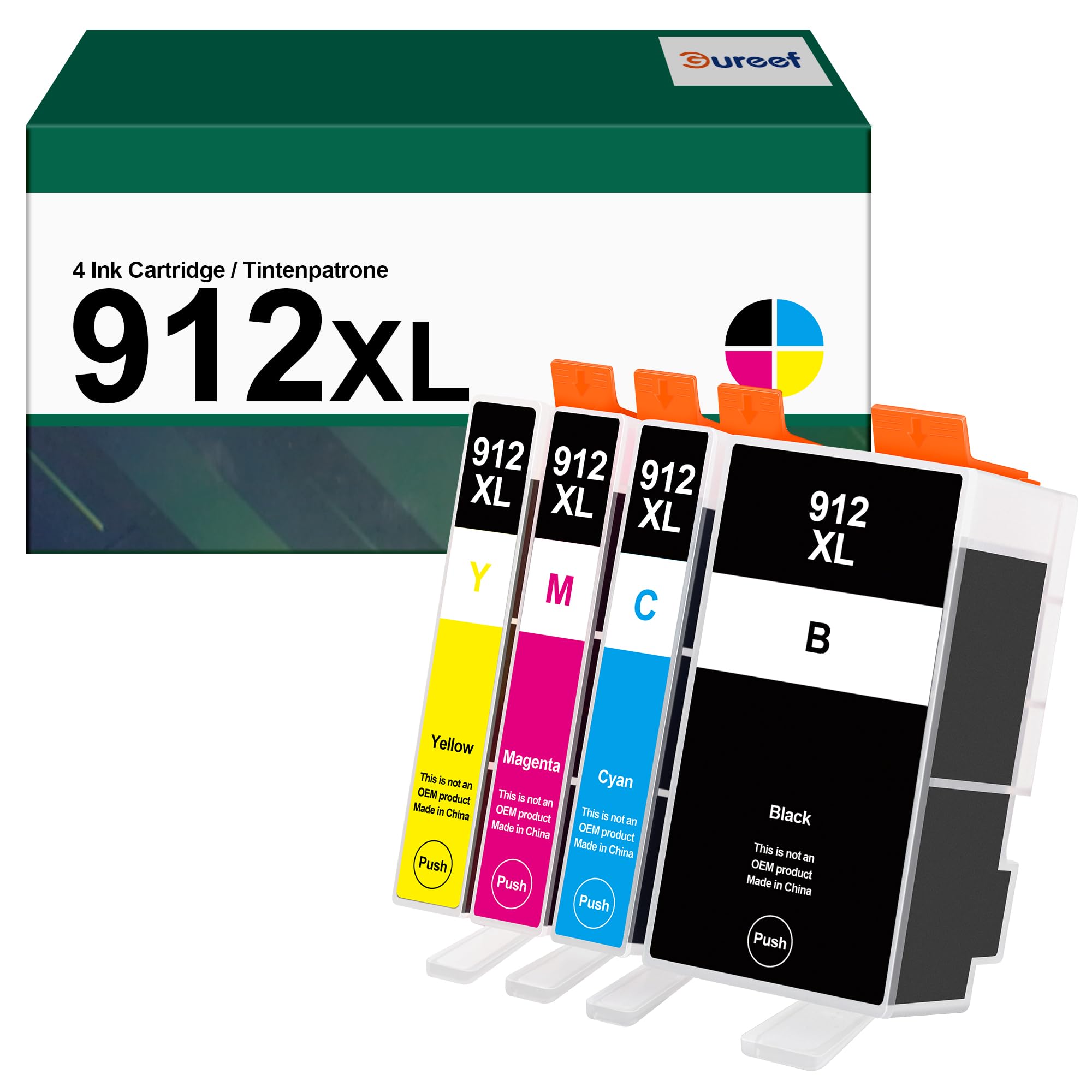 Gureef 912XL Ink Cartridges for HP 912 for HP 912XL Ink Cartridges Multipack Compatible with HP OfficeJet 8010 8012 8013 8014 8015 OfficeJet Pro 8022 8023 8024 8025 (Black Cyan Magenta Yellow)