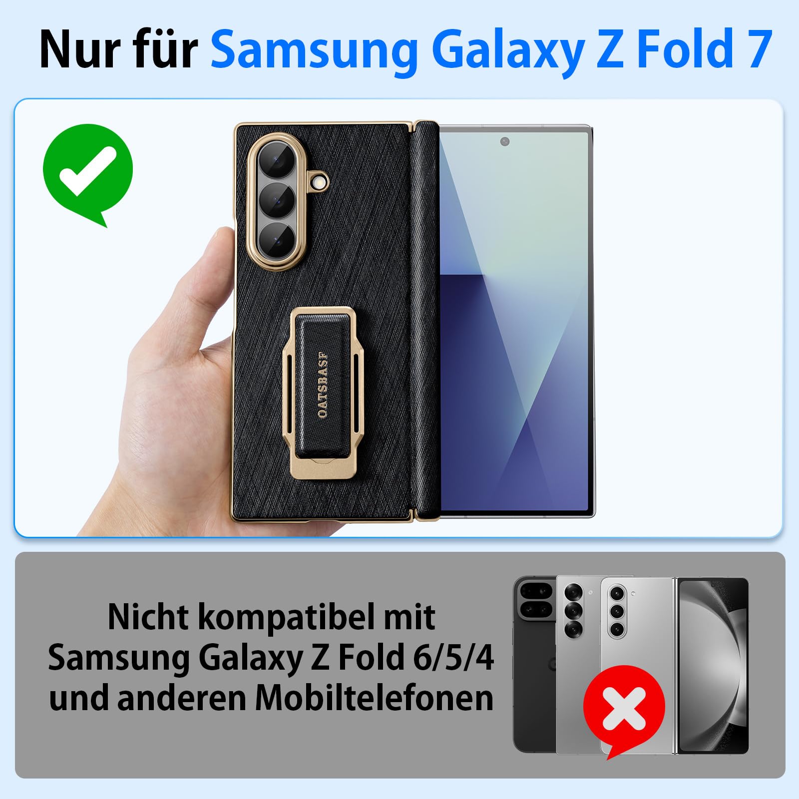 Custodia in pelle per Samsung Galaxy Z Fold 7, con supporto per dita, girevole a 360 gradi, protezione militare, resistente agli urti, antigraffio, per Z Fold7, colore: nero