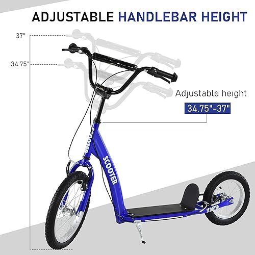 Miniatura 4 de Aosom Youth Scooter Kick Scooter for Kids 5 with Adjustable Handlebar 16 Front and 12 Rear Dual Brakes Inflatable Wheels Blue, Green, Orange