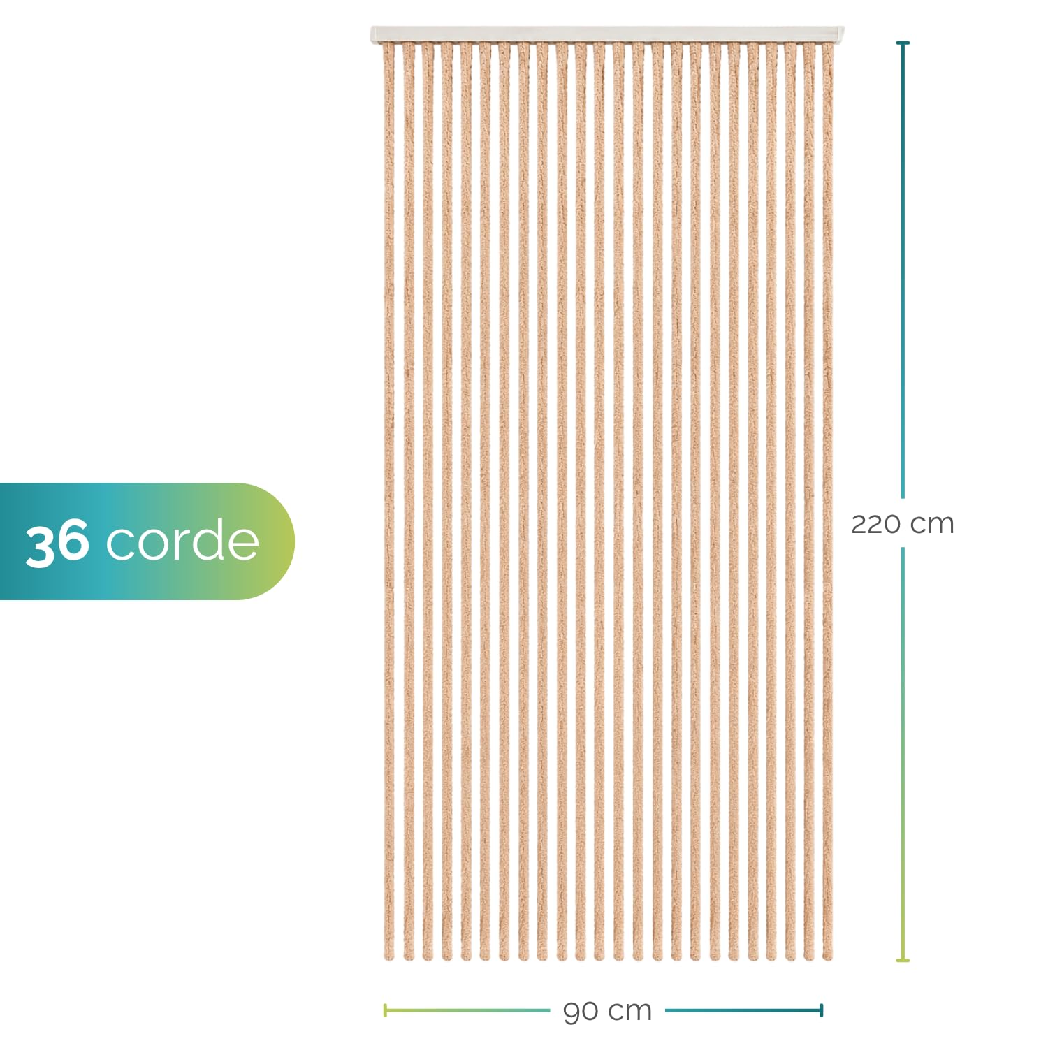 PALUPLUS Tenda a Corda Effetto Peluche Antimosche, misura 90x220 cm, tenda per porte e finestre, moschiera a pannello, 36 catenelle a caduta, zanzariera per insetti -8805F -1,2 (Beige)