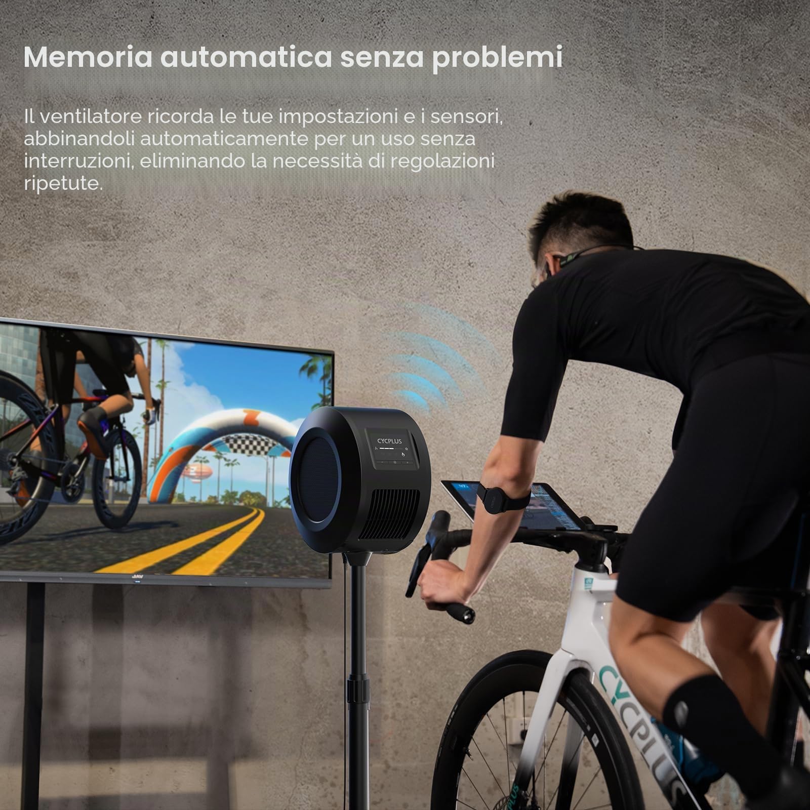 CYCPLUS - Ventilatore intelligente per ciclismo indoor, motore BLDC, 5 modalità vel., telecomando e controllo app, Bluetooth/ANT+, basso rumore per allenatori