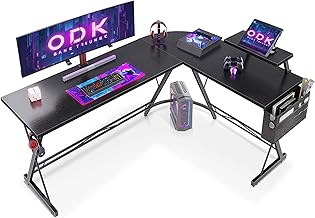 ODK Scrivania Gaming, Scrivania Computer 167x120cm con Supporto Monitor, Scrivania ad Angolo con Porta Cuffie per Gamer, Nero
