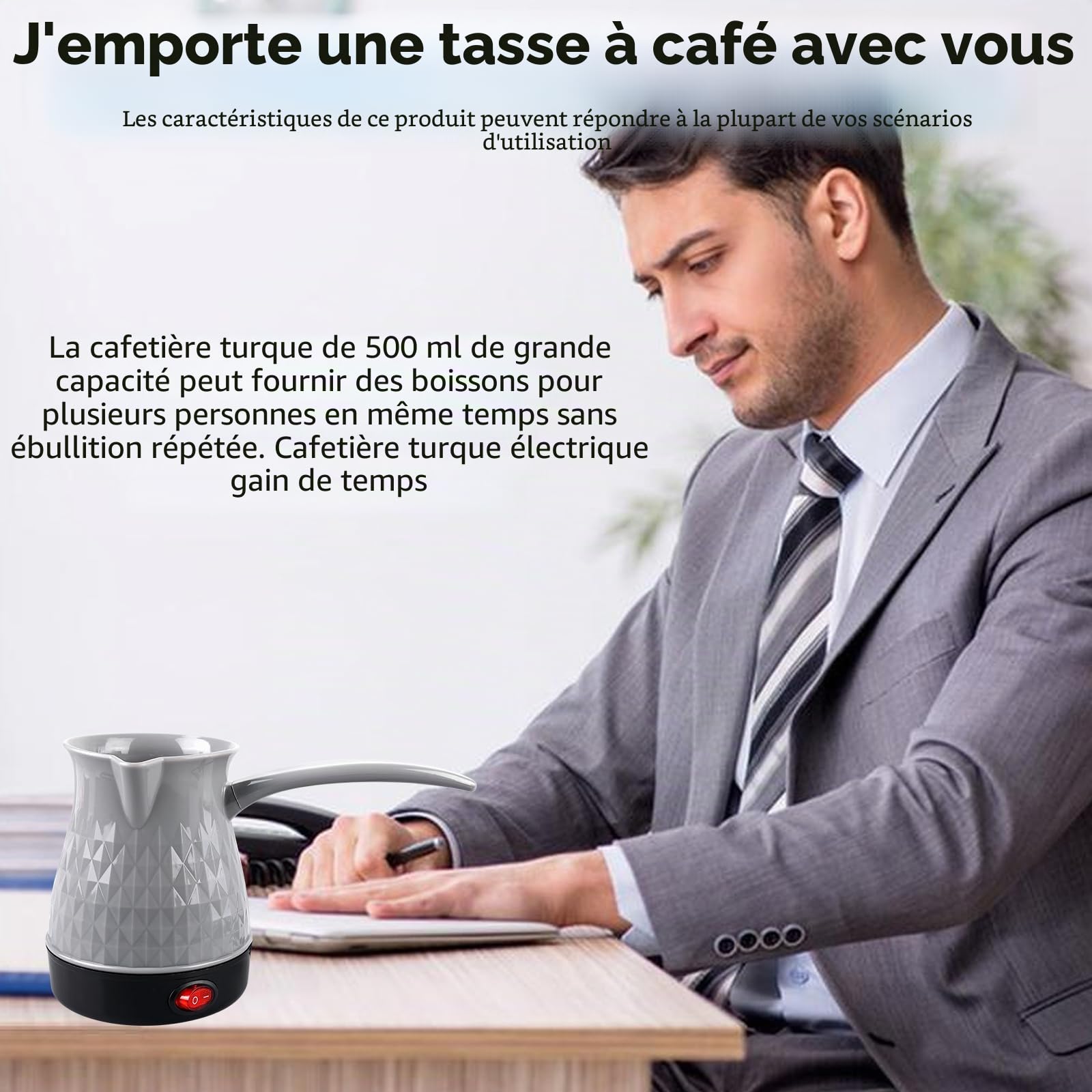 BORDEAG Cafetière électrique turque - 500 ml - Cafetière turque électrique - 220 V - Pour induction, maison, bureau, voyage (B)