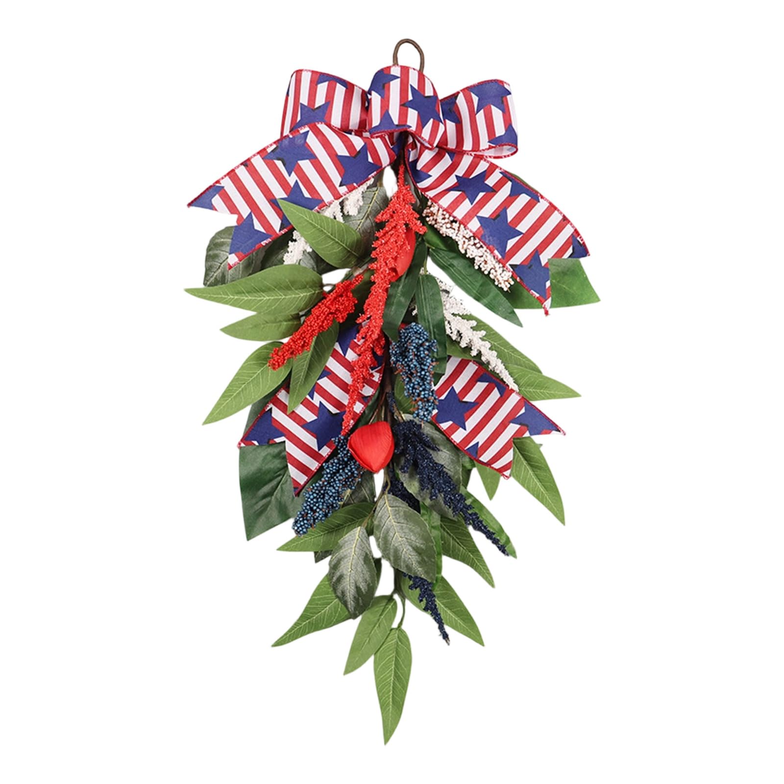 Jazuaiao Upside Down Tree Patriotic Festival Wreath Decoration With Realistic Flower And Leaves For Door Mantel Independence Day Party Decoration Independence Day Wreath