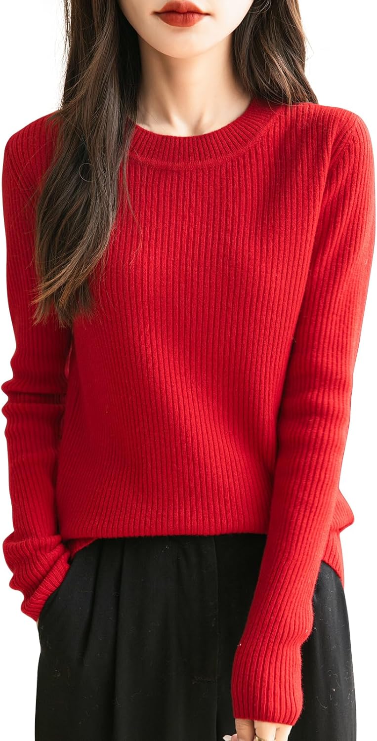 Chanyarn Women's 100% Merino Wool Sweater 2025 Fall Winter Crew Neck Long Sleeve Warm Soft Ribbed Knit Pullover Sweater
