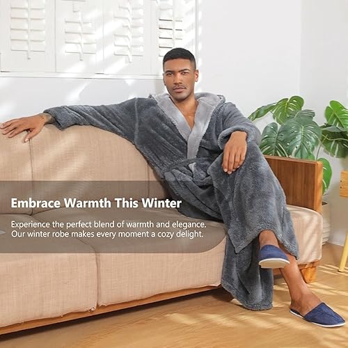 Vista 5 de Hellomamma Batas largas para hombre con capucha de longitud completa con capucha de forro polar mullido