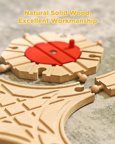 Miniatura 3 de SainSmart Jr. Pista de tren de madera, 8 piezas, expansión de riel compatible con todas las principales marcas de tren de juguete para niños