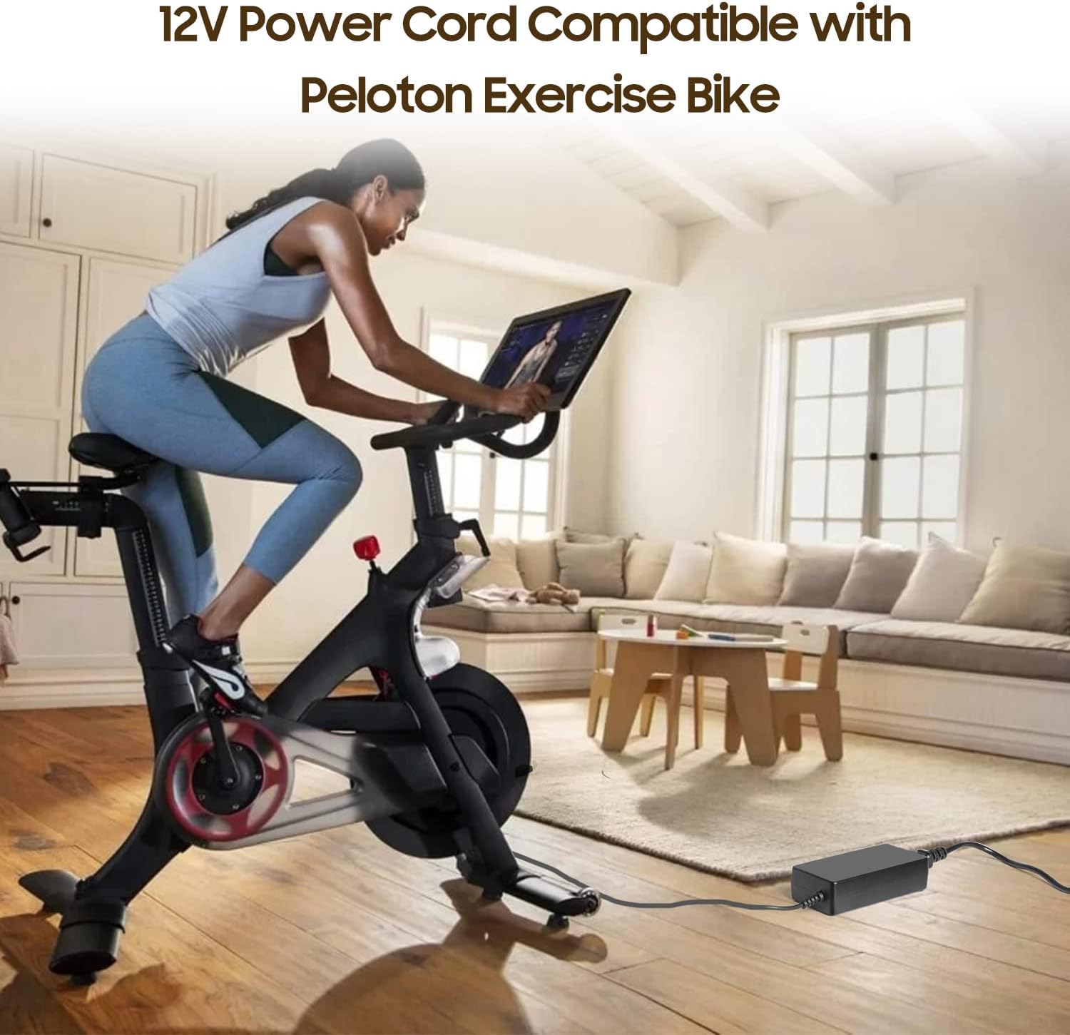 KFD Power Adapter connected to a Peloton Exercise Bike