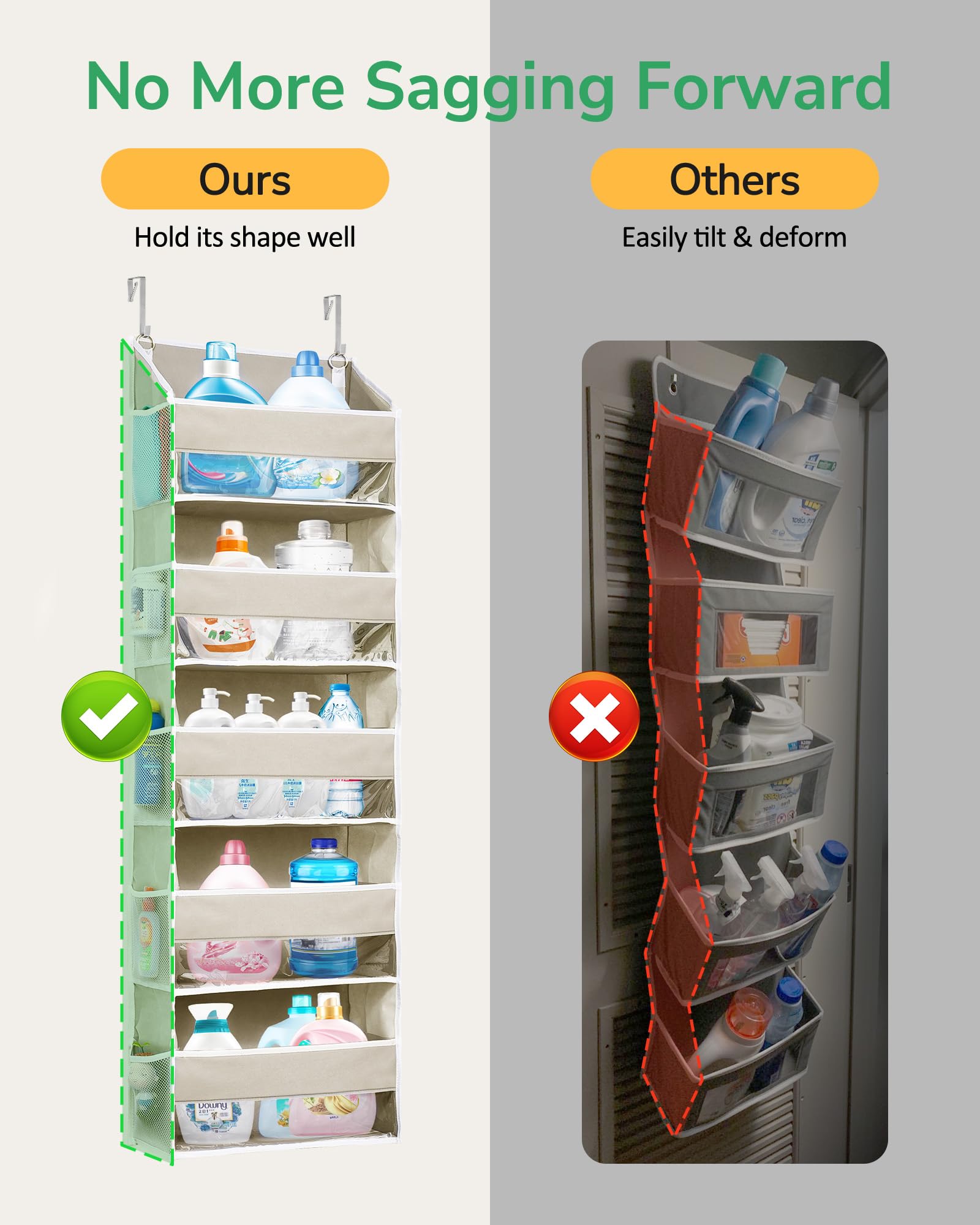 HOMELUX THEORY 1 x robuuste organizer voor over de deur, 55 x 14 x 6,7, 6 grote voor- en 12 zijzakken, hangende opbergkastdeurorganizer voor slaapkamer, badkamer en babykamer opslag (ivoor