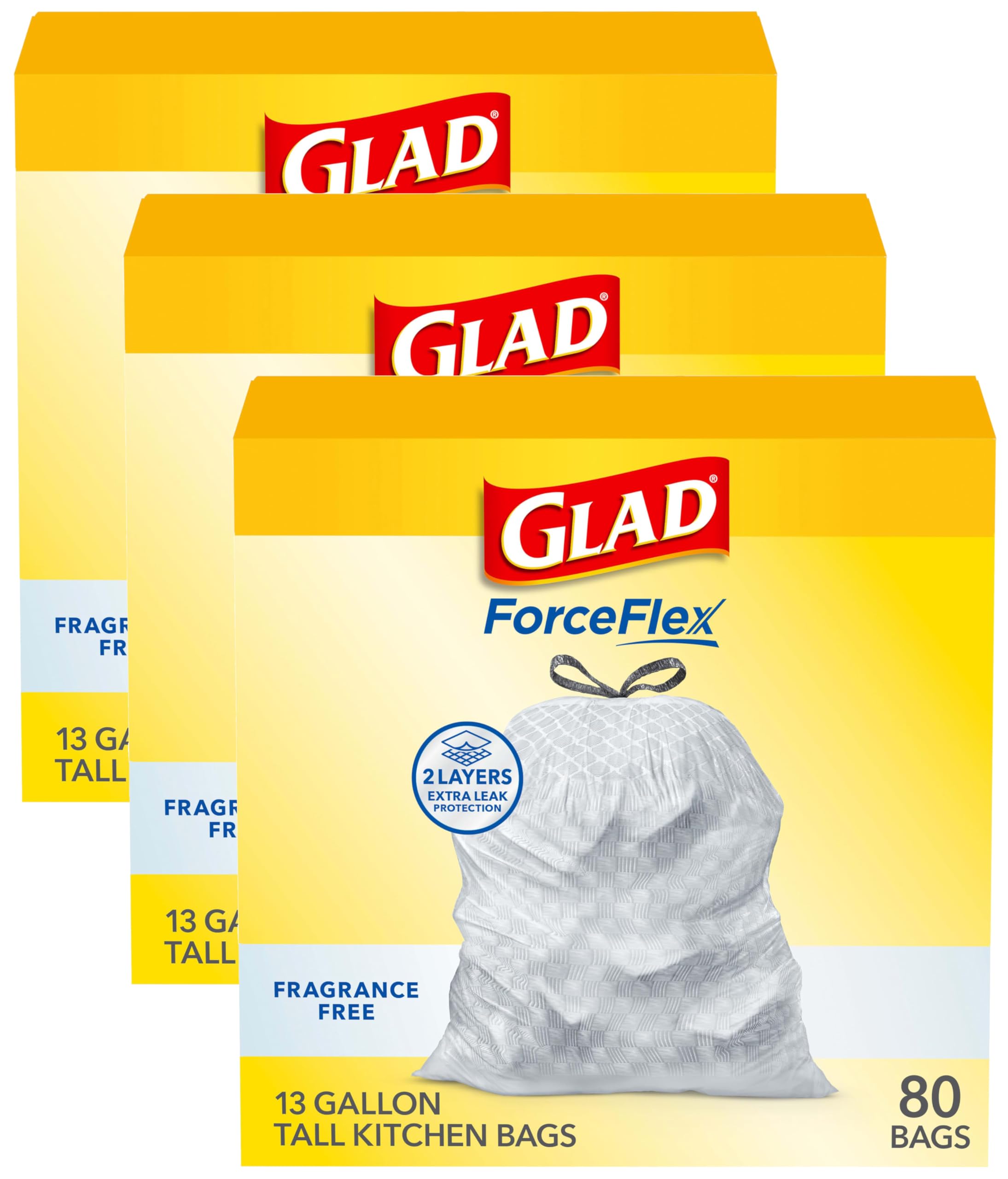 Glad ForceFlex Tall Kitchen Drawstring Trash Bags, 13 Gallon, Fragrance Free, 140 Count | USA Imported Value Pack - main product image