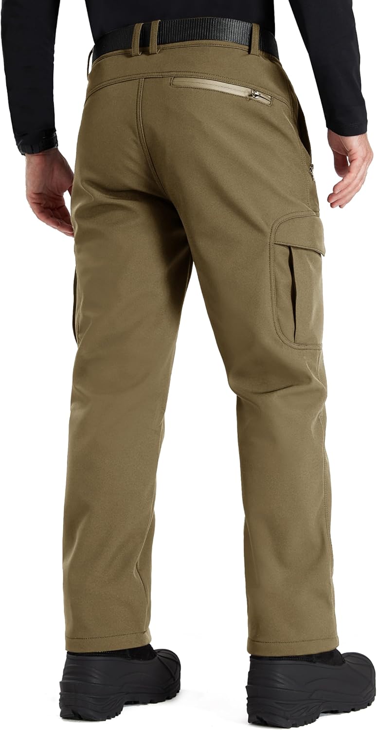 FREE SOLDIER Men's Outdoor Softshell Fleece Lined Cargo Pants Snow Ski Hiking Pants with Belt