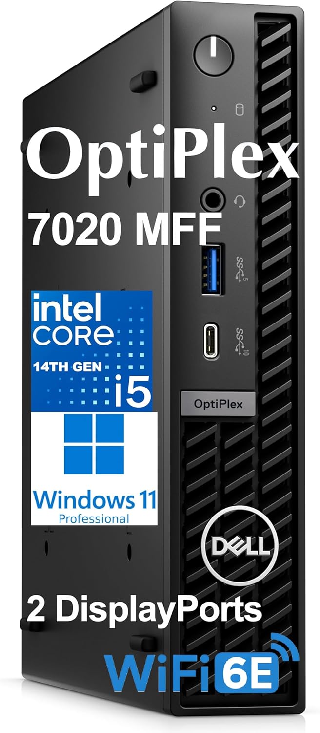 Dell OptiPlex 7020 MFF 7000 Tiny Mini Business Desktop Computer, 16GB DDR5 RAM, 512GB PCIe SSD, 14th Gen Intel 14-Core i5-14500T (Beat i7-13700T), WiFi 6E, 2 DisplayPorts, HDMI, Type-C, Windows 11 Pro Dell OptiPlex 7020 MFF 7000 Tiny Mini Business Desktop Computer, 16GB DDR5 RAM, 512GB PCIe SSD, 14th Gen Intel 14-Core i5-14500T (Beat i7-13700T), WiFi 6E, 2 DisplayPorts, HDMI, Type-C, Windows 11 Pro