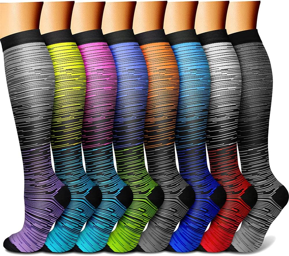 Compression Socks for Women & Men Circulation (8 Pairs) 15-20 mmHg is Best Support for Athletic Running,Cycling