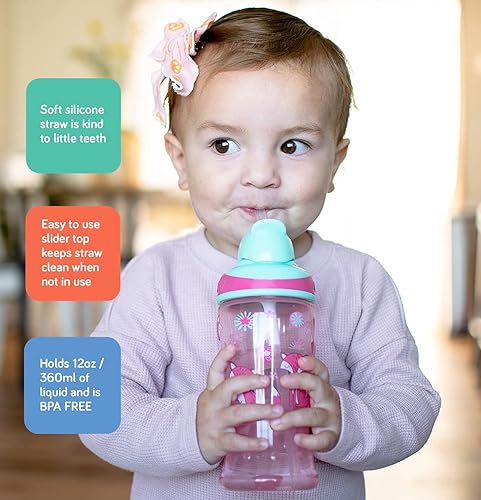 Miniatura 3 de Nuby Thirsty Kids Flip-it - Taza de refuerzo impresa con popote fino y suave, 12 onzas, más de 18 meses, 1 paquete de impresión puede variar