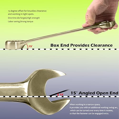 Miniatura 3 de WEDO Llave combinada sin chispas, llave combinada de seguridad sin chispas, bronce de aluminio, forja, DIN 3113, certificado BAM y FM, tamaño