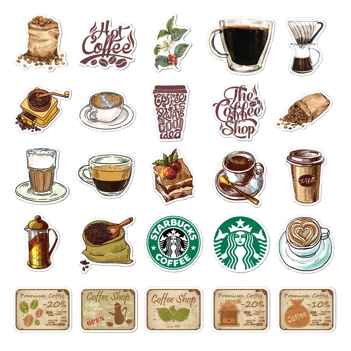 50 Vintage Coffee Stickers - Aesthetic Waterproof Vinyl Stickers for Water Bottle Laptop, Scrapbook, Journaling - Image 4