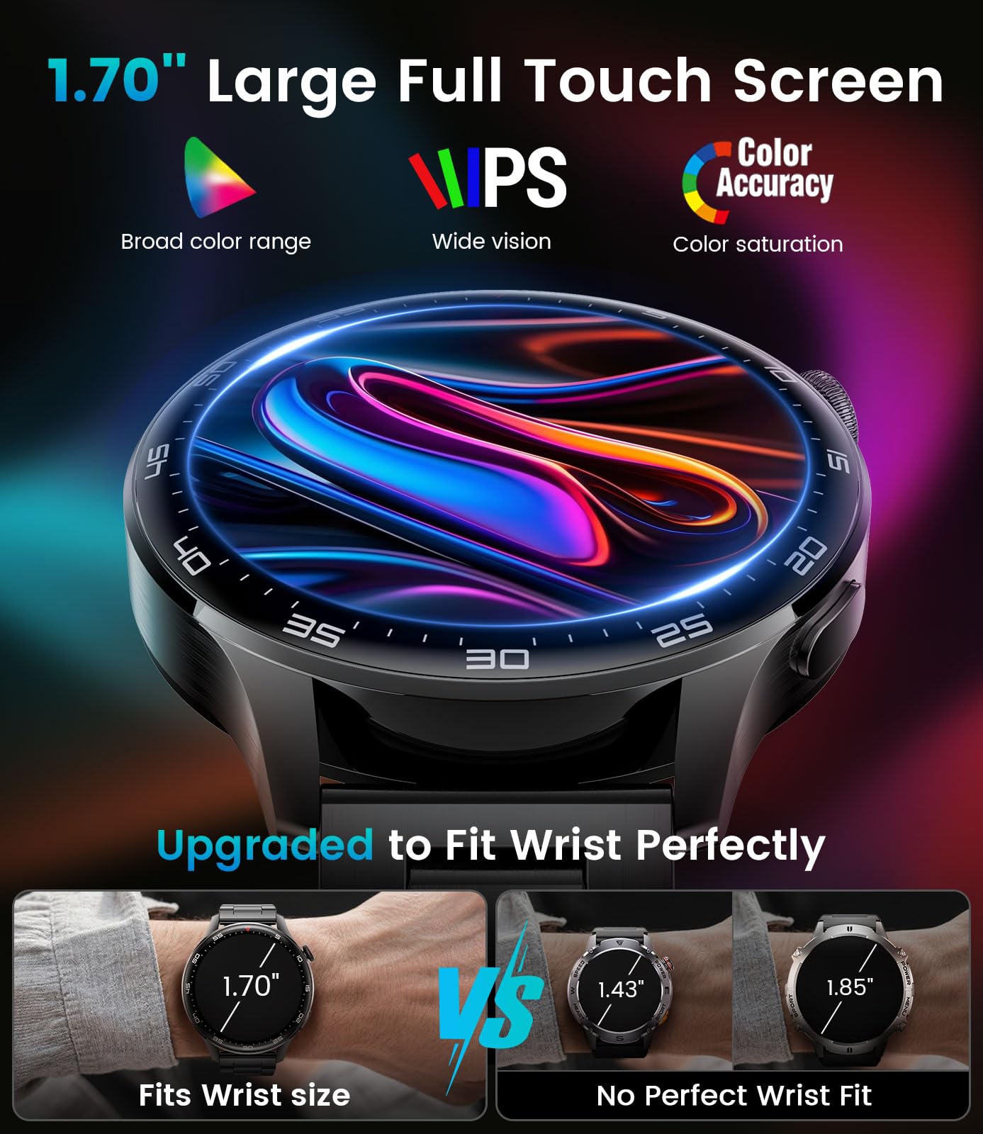 Smartwatch Uomo con Chiamate Bluetooth, 1,7" Ampio Schermo con Torcia a LED/800 mAh/Impermeabile IP68/100+ Modalità Sportive/Monitor Frequenza Cardiaca/Sonno per Android e iOS, Silicone Nero