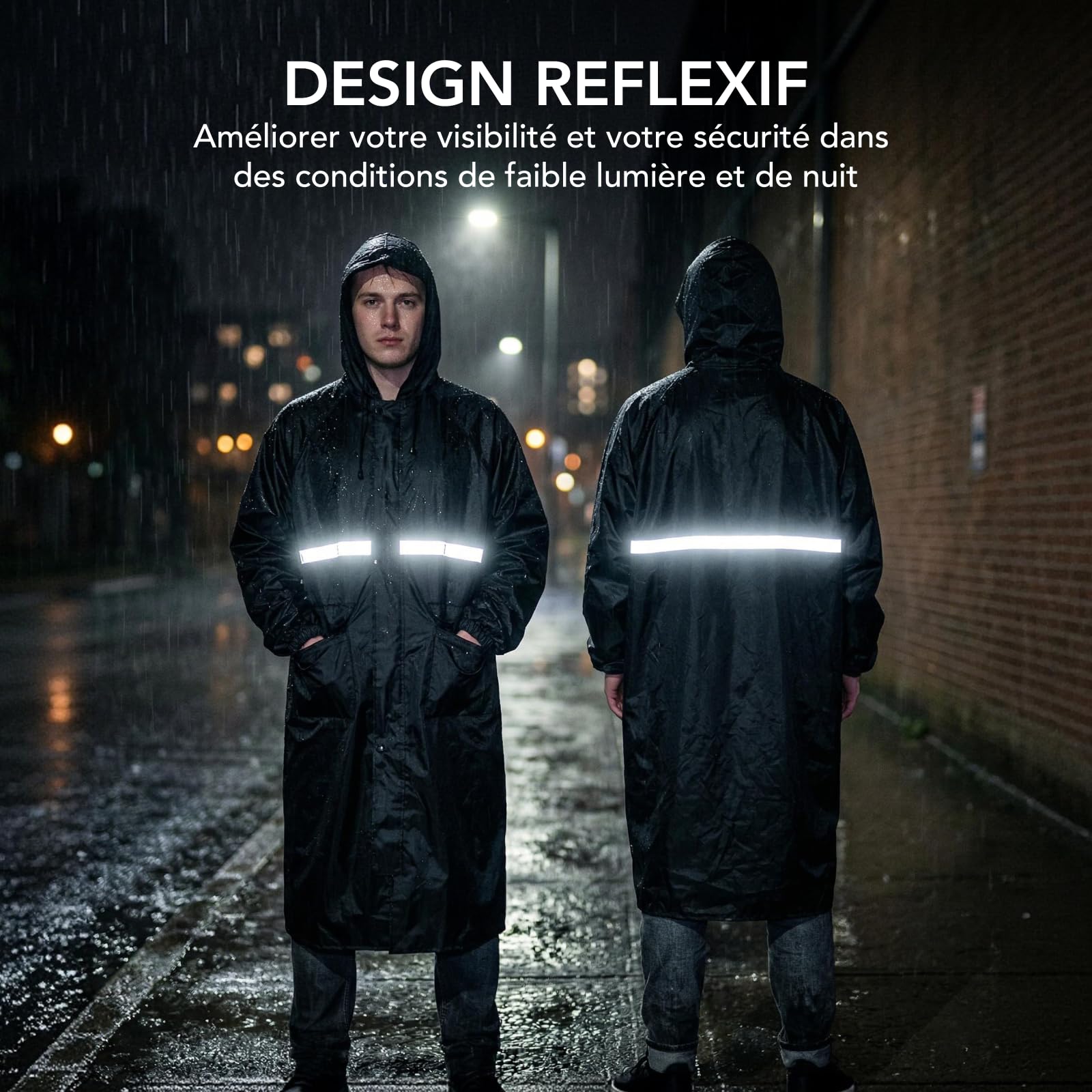 TOMSHOO Poncho de Pluie Homme Imperméable, Manteau de Pluie Long Réutilisable avec Capuche, Bandes Réfléchissantes, Poches latérales, pour Camping, Randonnée, Vélo, Trottinette et Moto