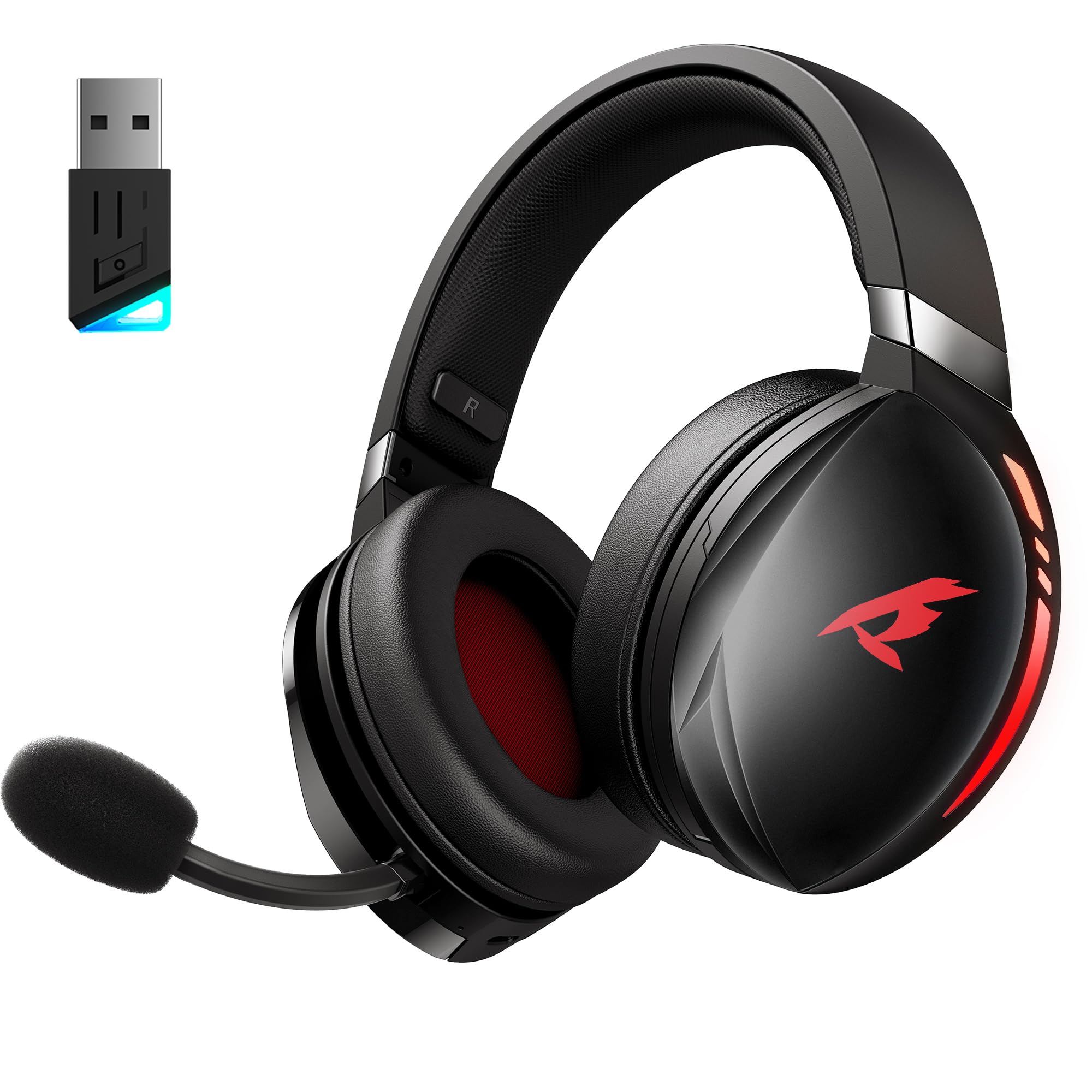 KOFIRE UG-06 Wireless Gaming Headset with Noise Canceling Microphone for PS5, PS4, PC, Mac, Bluetooth 5.4 & 2.4Ghz Wireless Gaming Headphones, 50MM Drivers, 65Hr Battery Life, Black Red