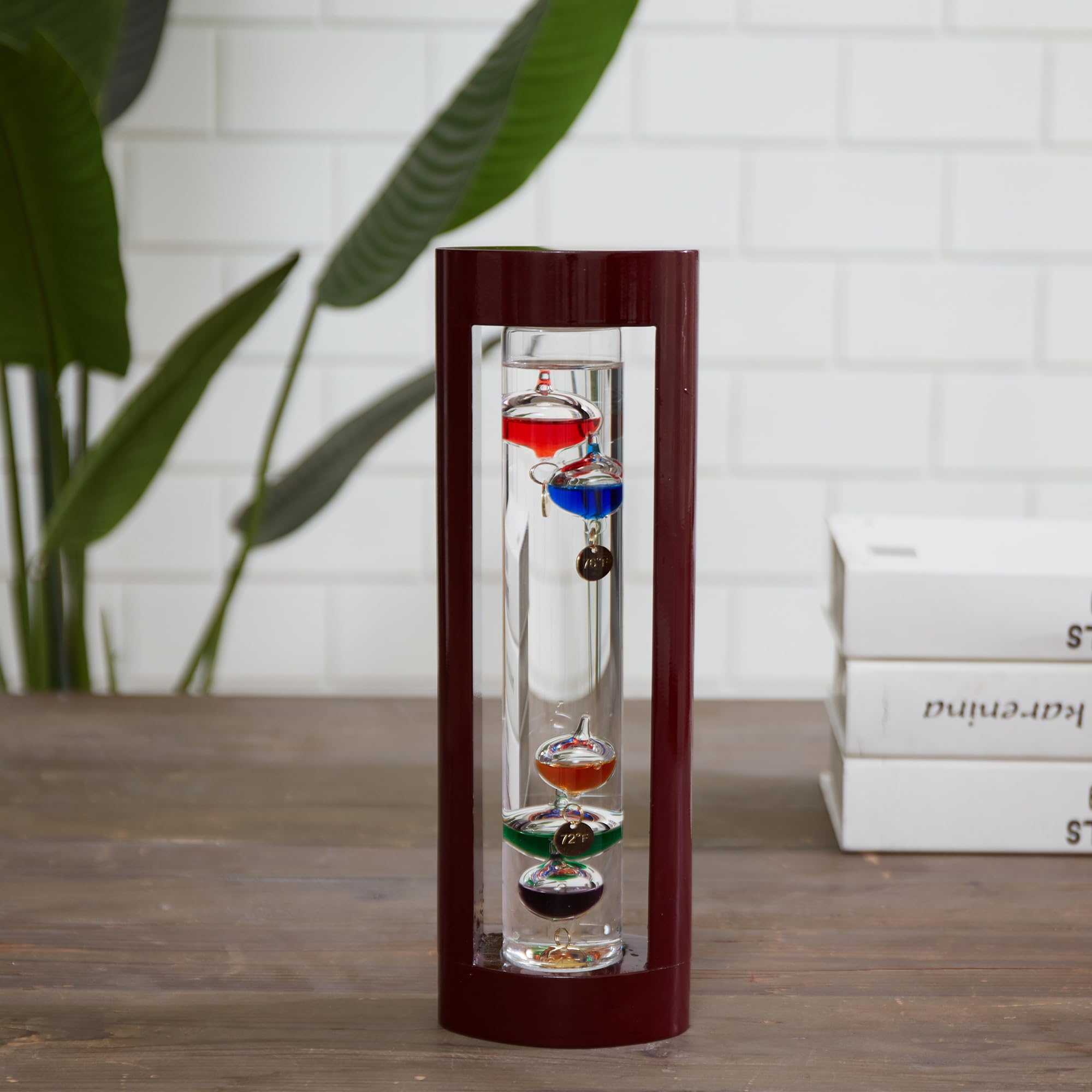 Galileo-Thermometer mit Holzrahmen und 5 farbigen Kugeln von 64ºF bis 80ºF, Galileo-Thermometer, wunderschönes Geschenk für Familie oder Freunde, Geschenk für Zuhause, Büro, Innen- und Außendekoration