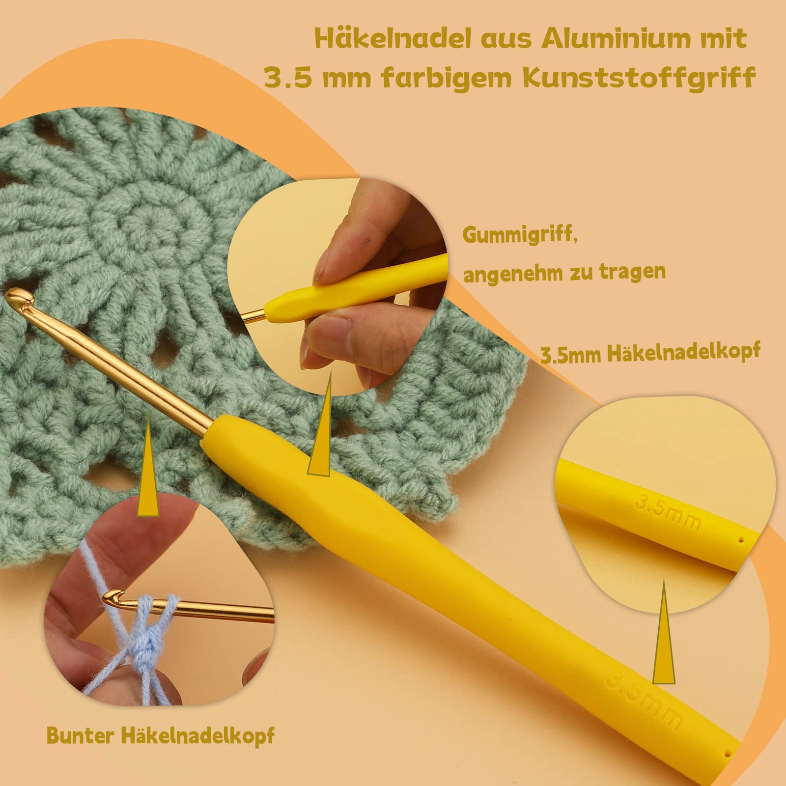 Benlay 4,0 mm haaknaalden voor haken en breien, ergonomische haaknaalden met zachte handgrepen voor artritische handen, licht en comfortabel haakgereedschap, haakgereedschap voor beginners