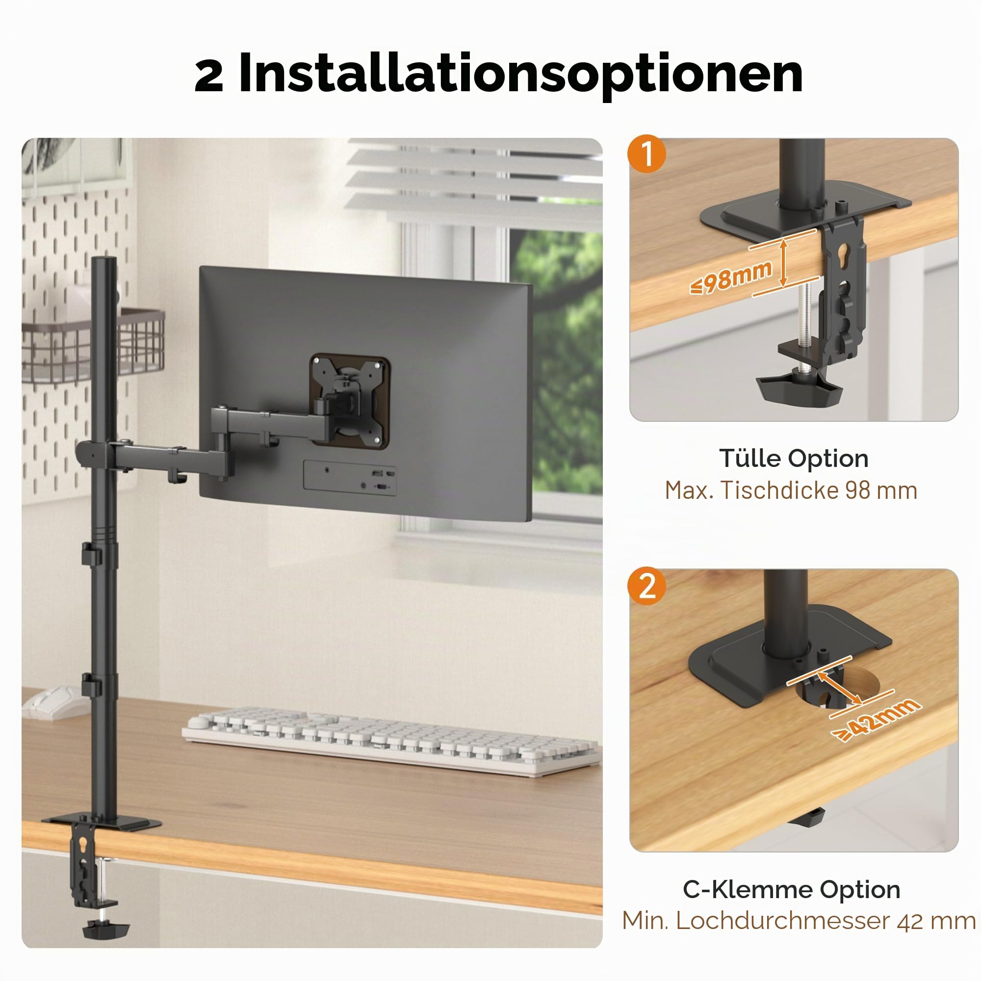 Bracwiser einzelnen Voll einstellbare Stehhöhe Monitorarm Standhalterung 800 mm hoch für Monitor Computerbildschirm 13 15 17 19 20 22 23 24 26 27 30 32 Zoll VESA 75 100 MD7821