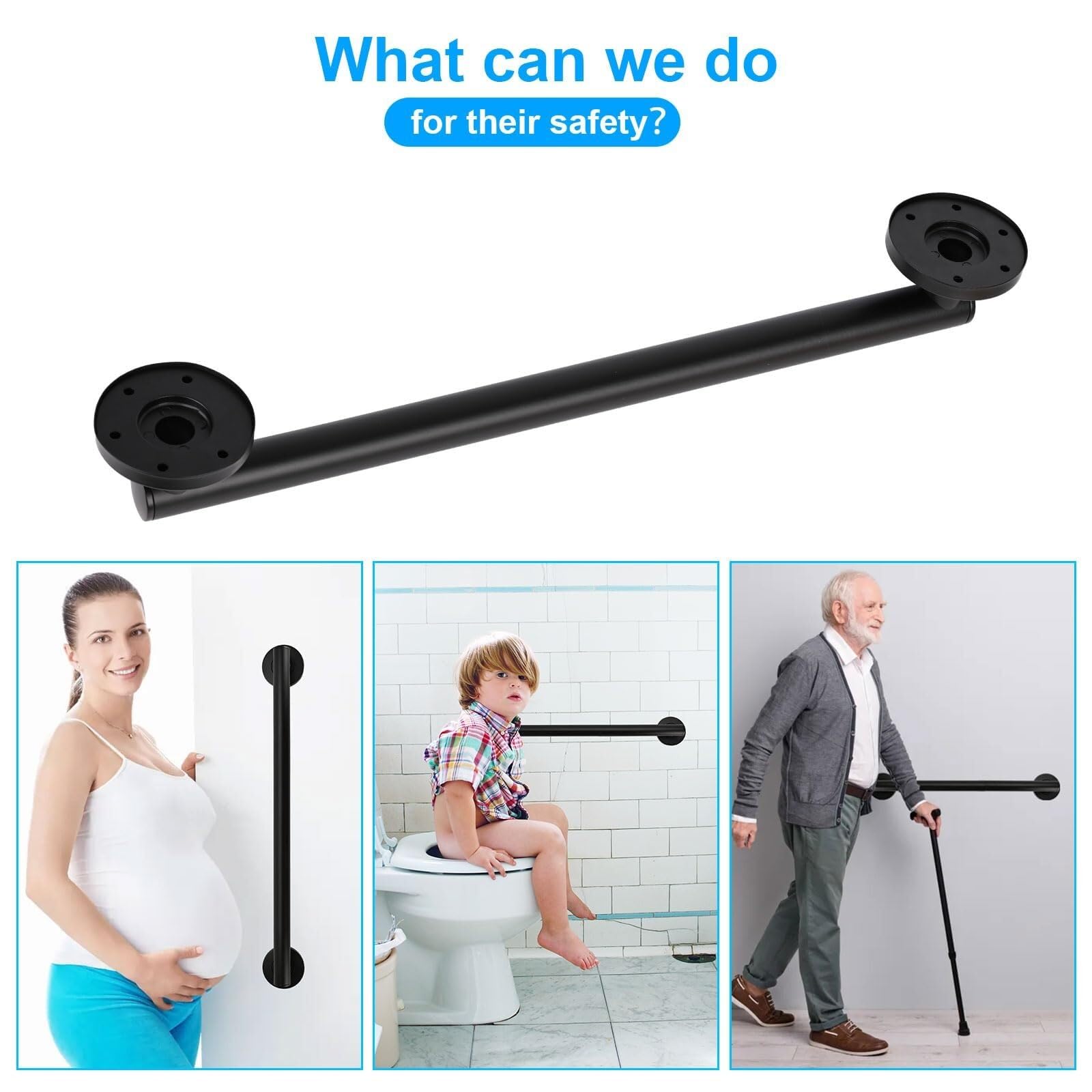 Barra de Apoyo para baño, Barras de Apoyo para Barras de Ducha de 12 Pulgadas, Acero Inoxidable, Montaje en Pared con Agarre moleteado Antideslizante, Barra Seni