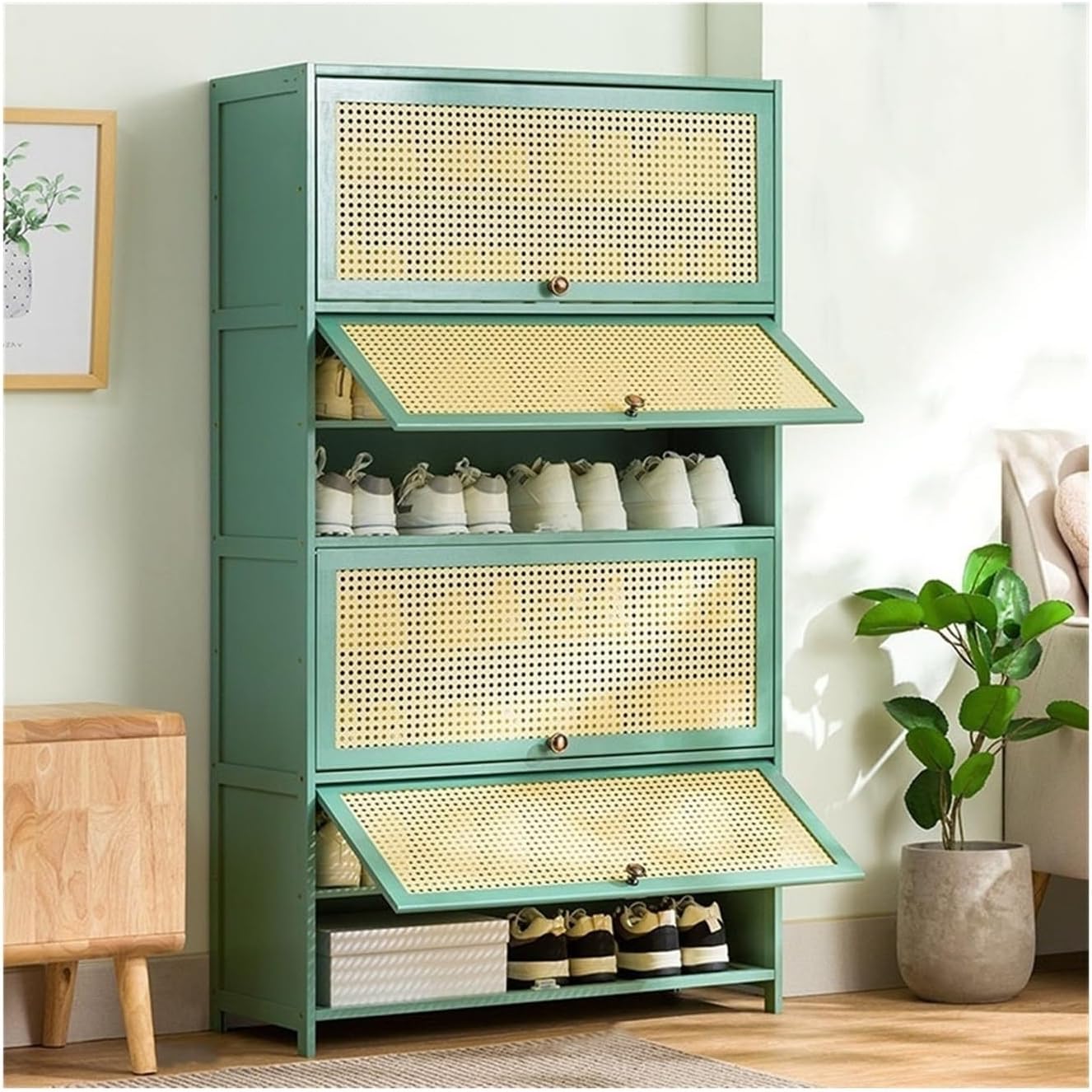 Shoe Rack Shoe Cabinet - Multi Layer Bamboo Shoe Storage Cabinet, Free Standing Shoe Organizer with Flip-up Doors, for Hallway Bedroom Entryway Shoe Organizer (Size : 60x33x172CM) ()